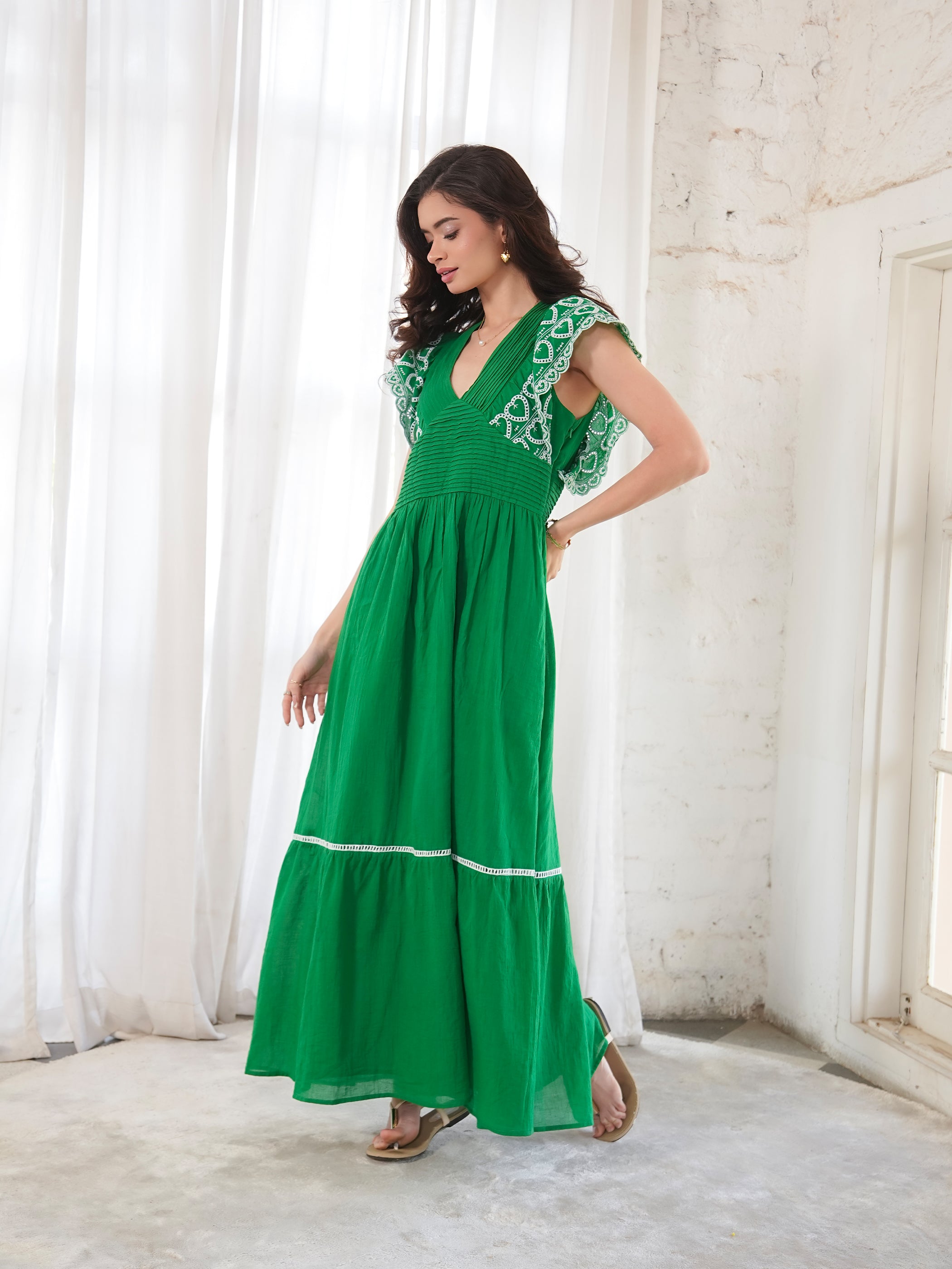 Eleanor Green Cotton Maxi Dress