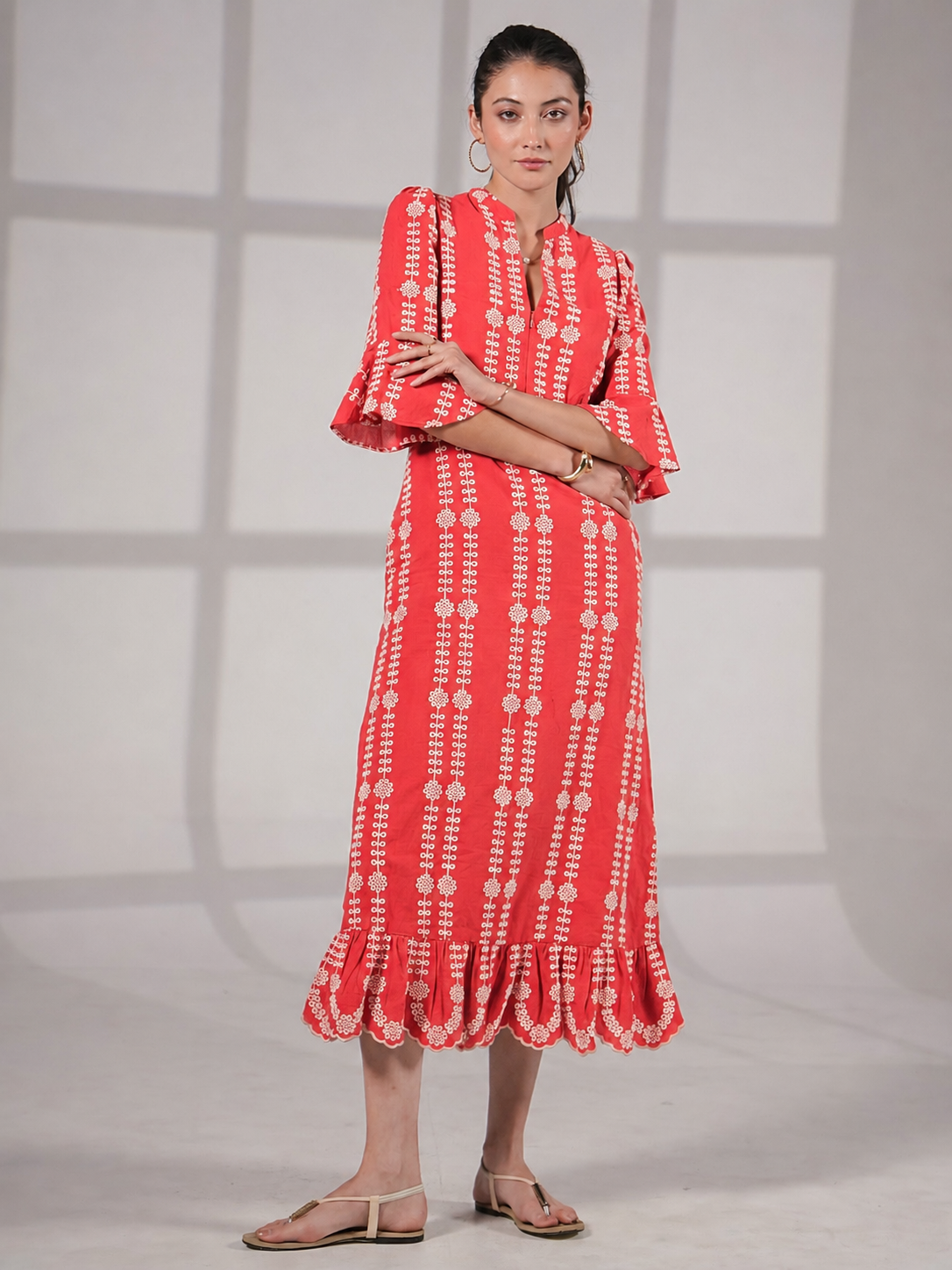 Cat Coral Embroidered Midi Dress