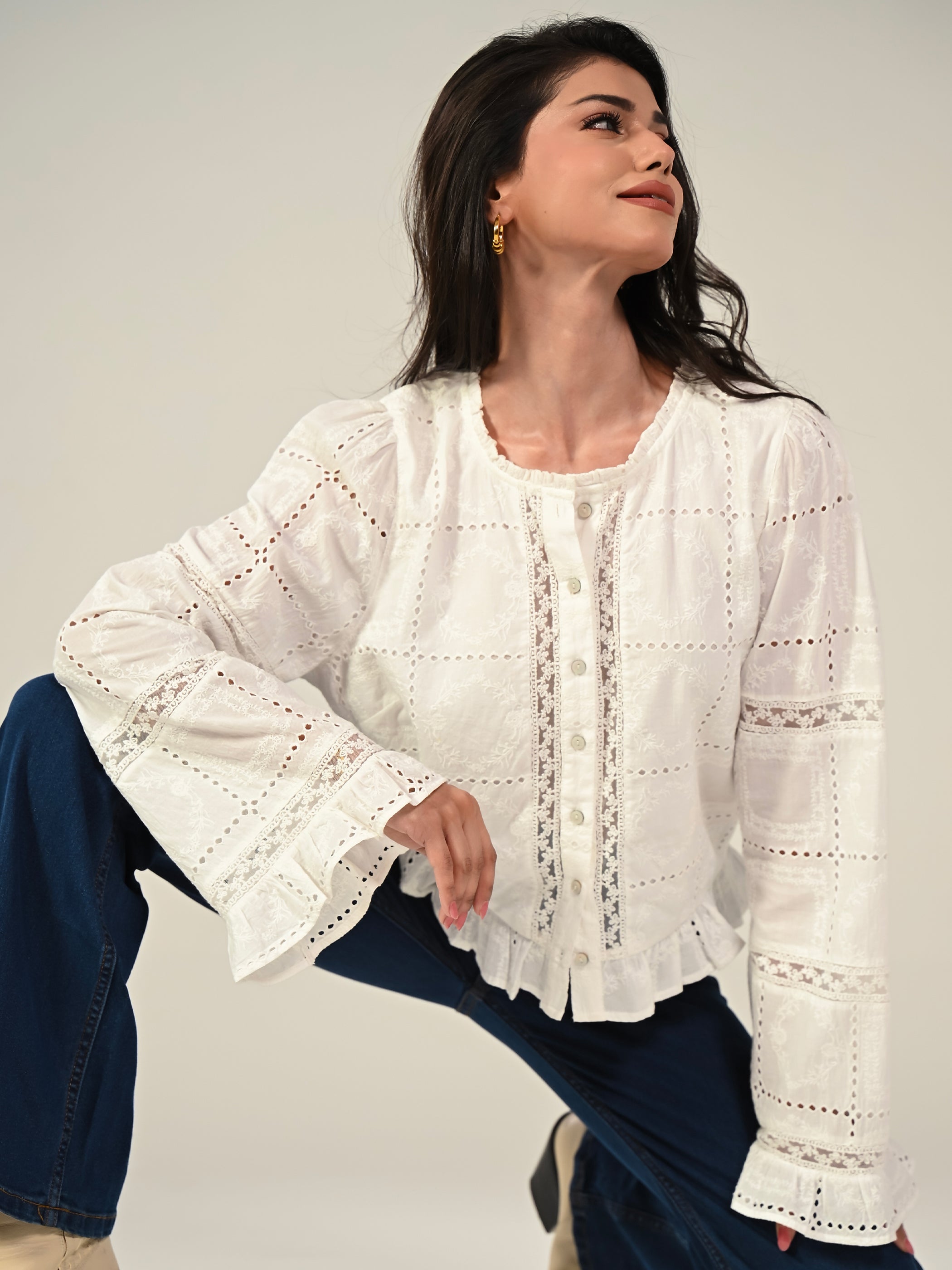 Abi Ivory Long Sleeve Lace Blouse