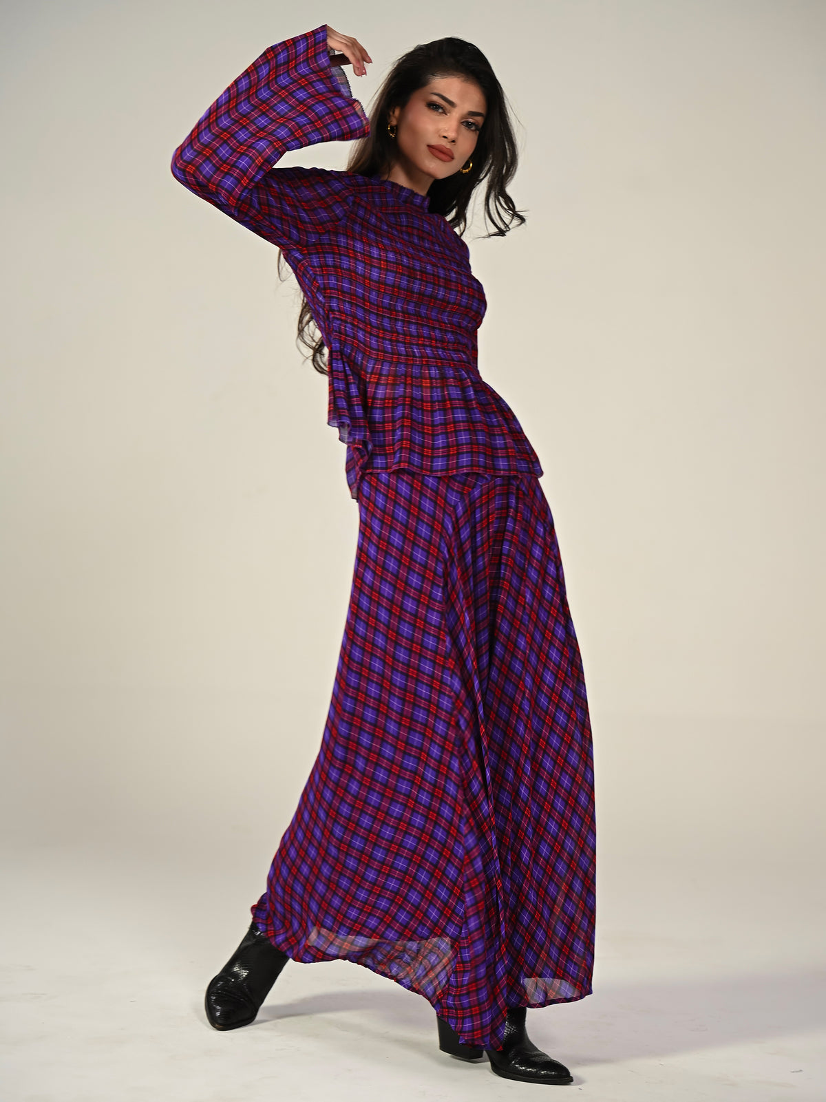 Monica Check Maxi Skirt