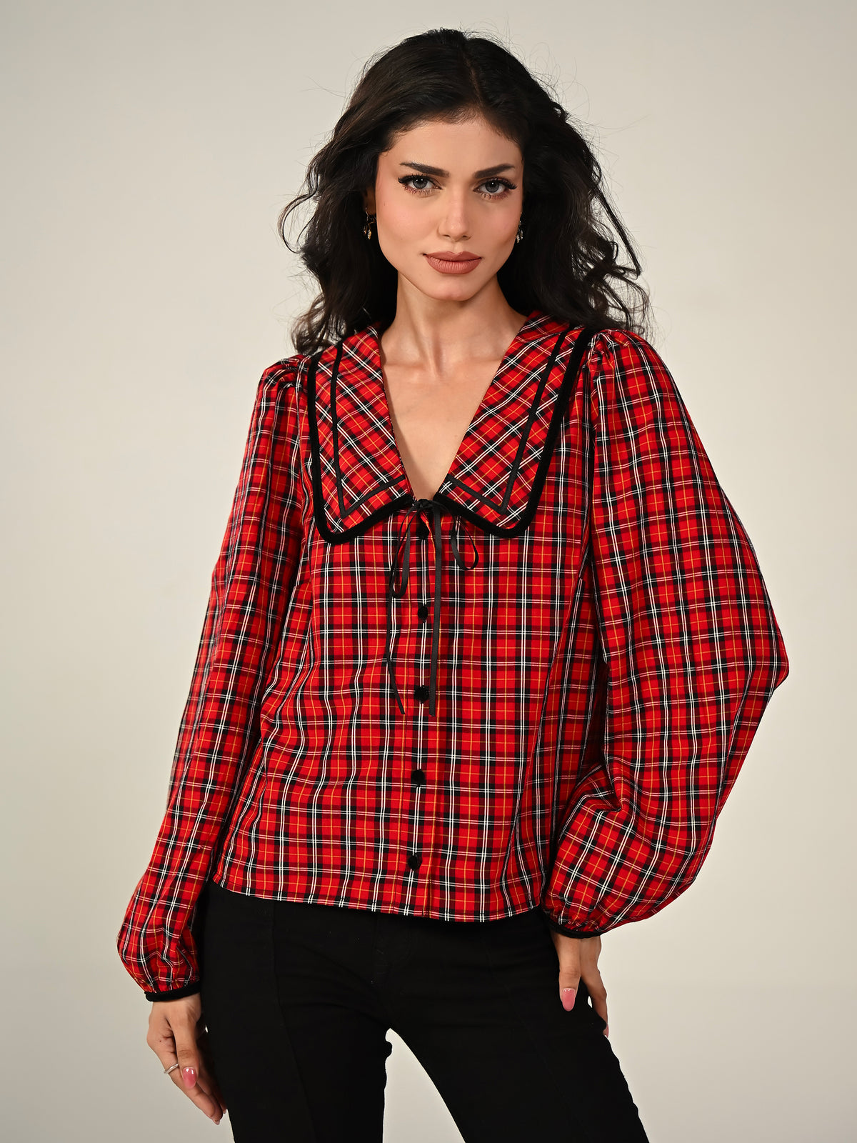 Sally Tartan Check Blouse