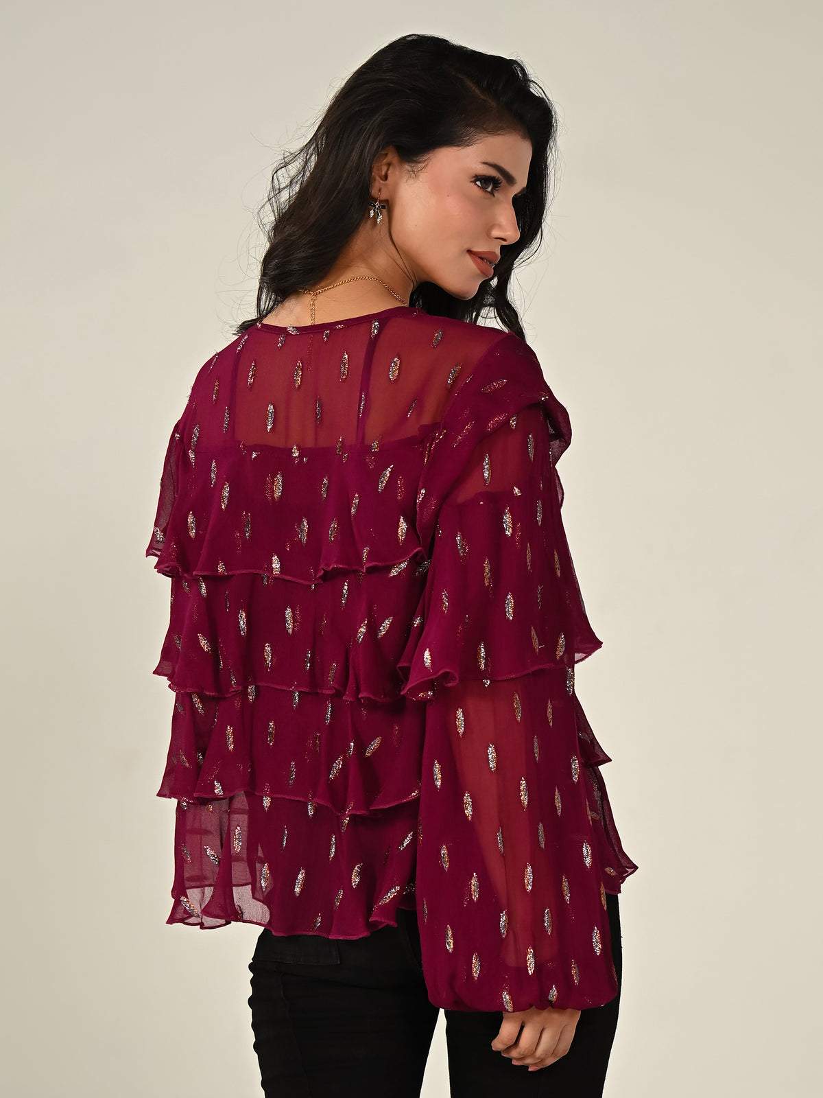 Talia Fuscia Pink Sparkle Frill Jacket