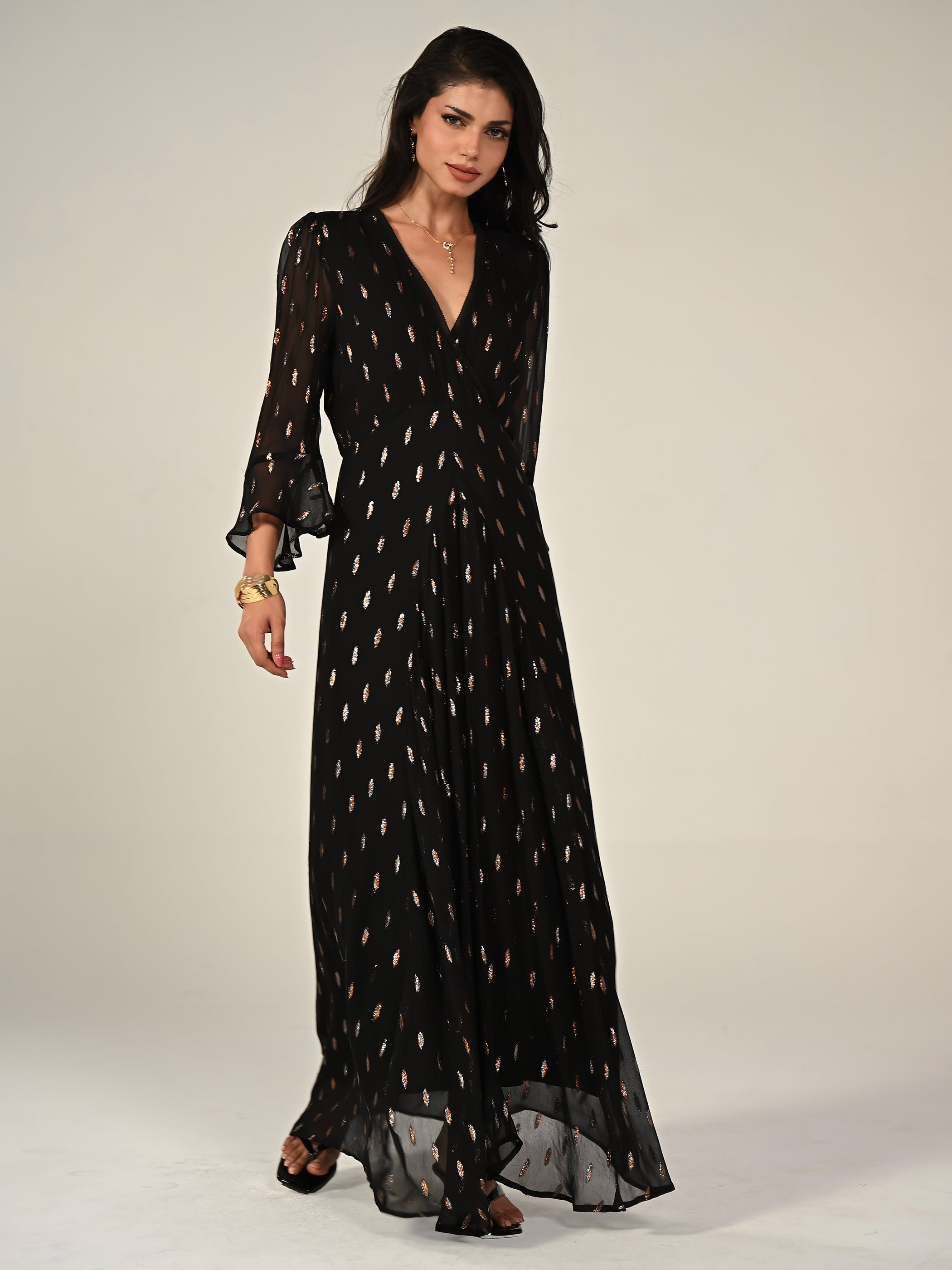 Tory Blue Floral Border Print Maxi Dress