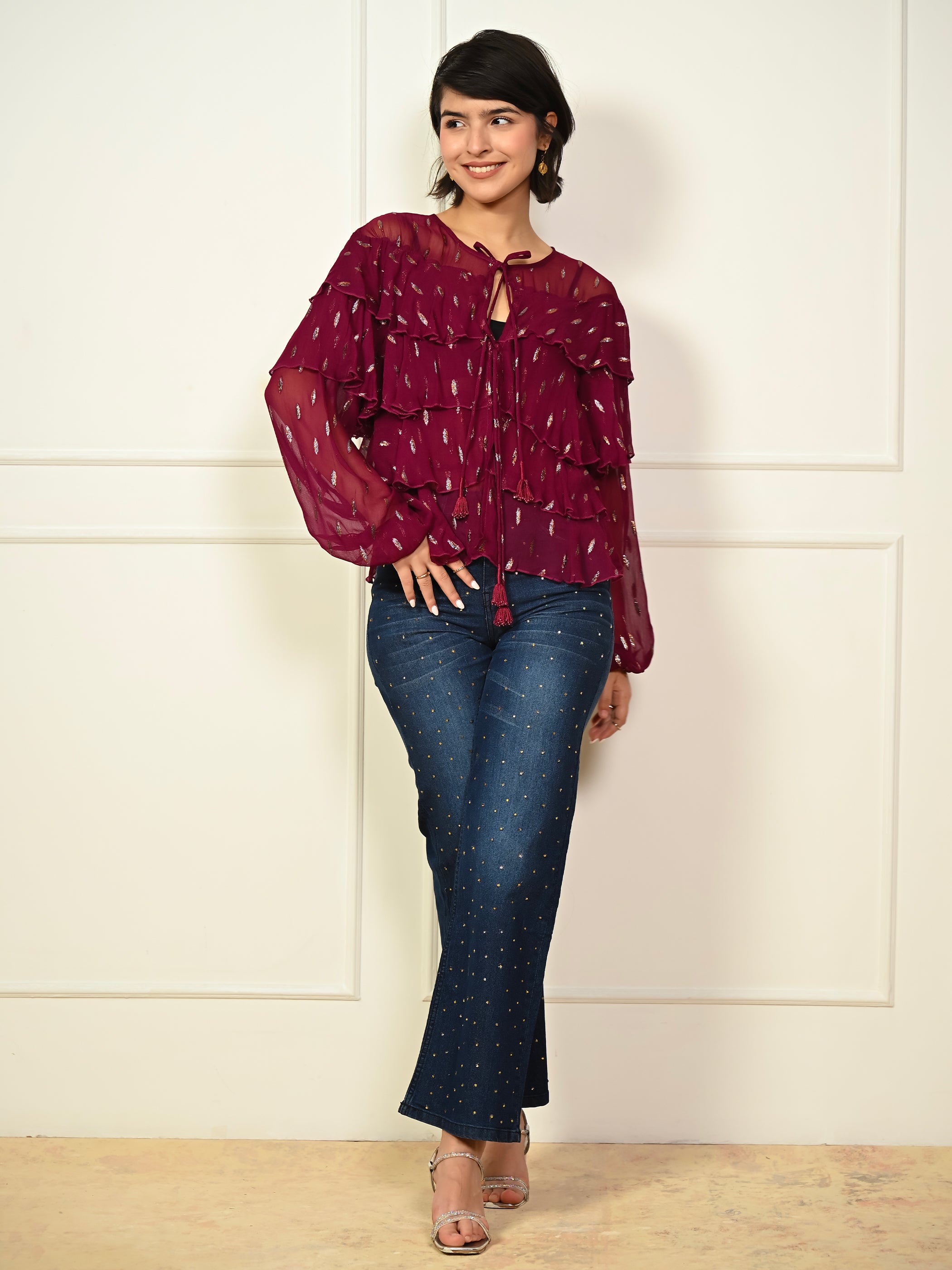 Talia Fuscia Pink Sparkle Frill Jacket