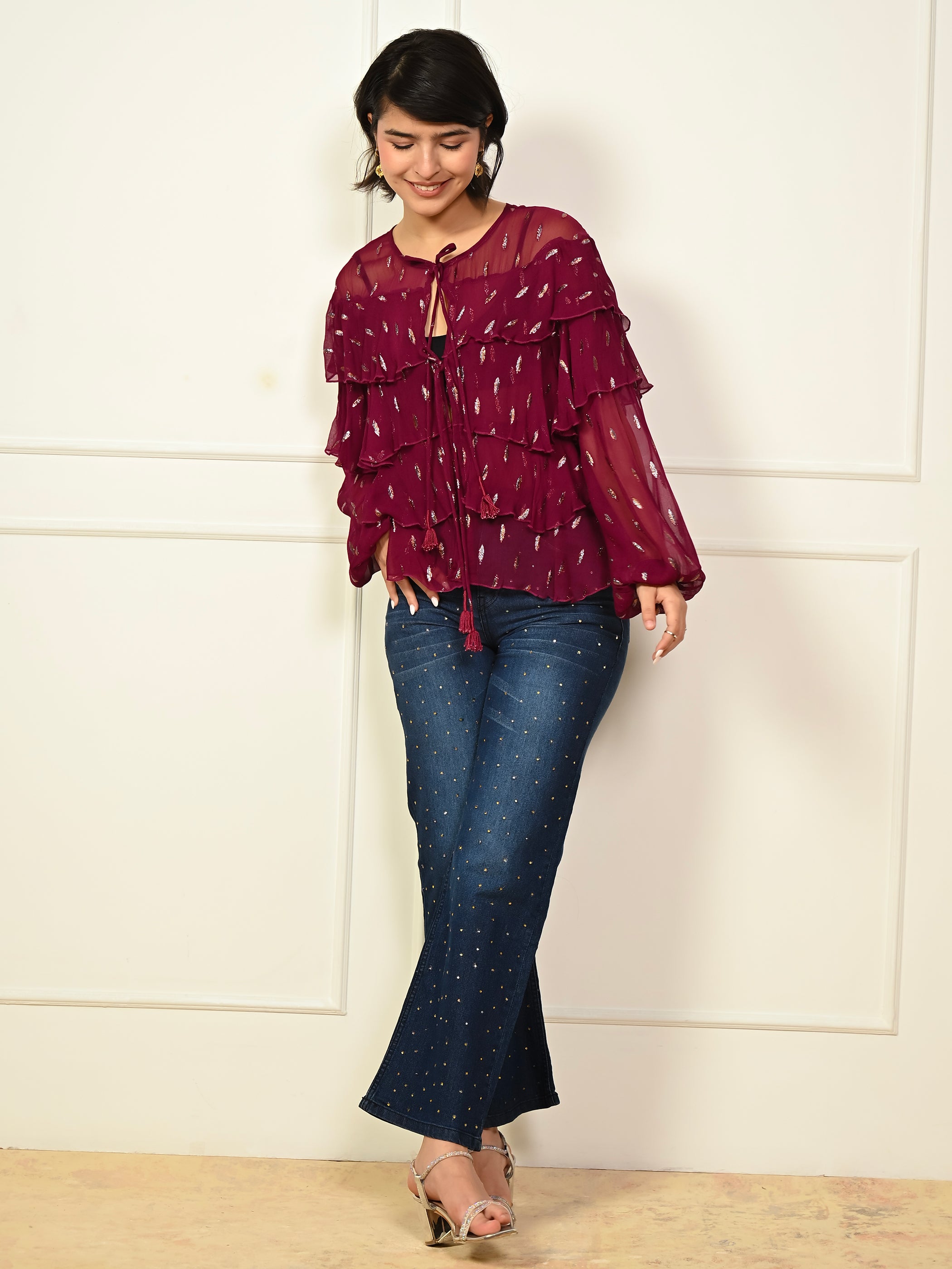 Talia Fuscia Pink Sparkle Frill Jacket