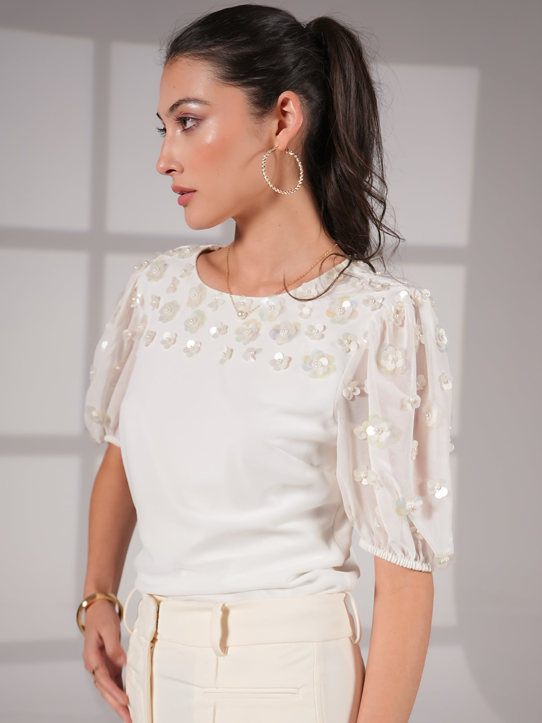 Morena Ivory Hand Embellished Top