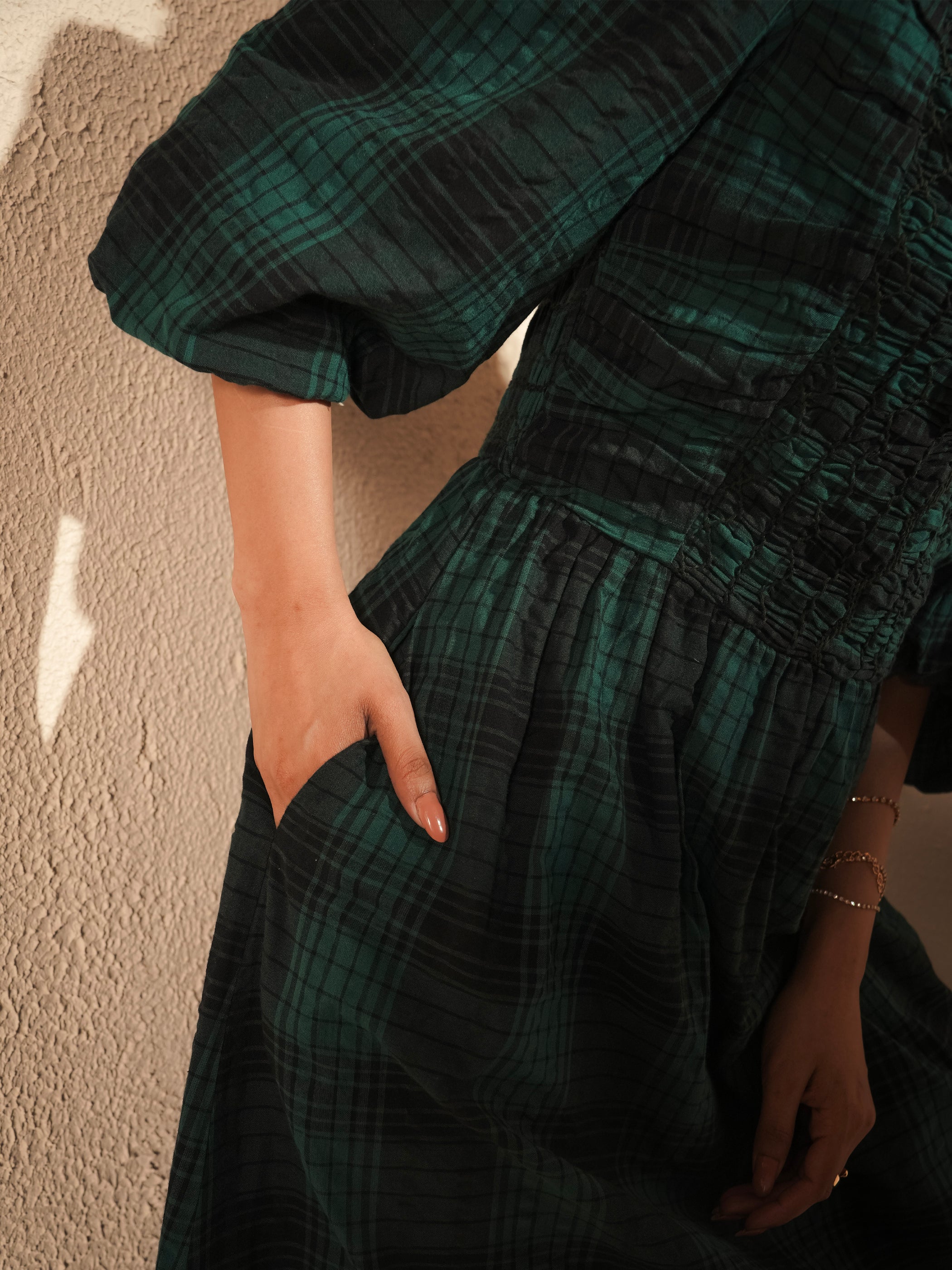 Iris Teal and Black Check Midi Dress