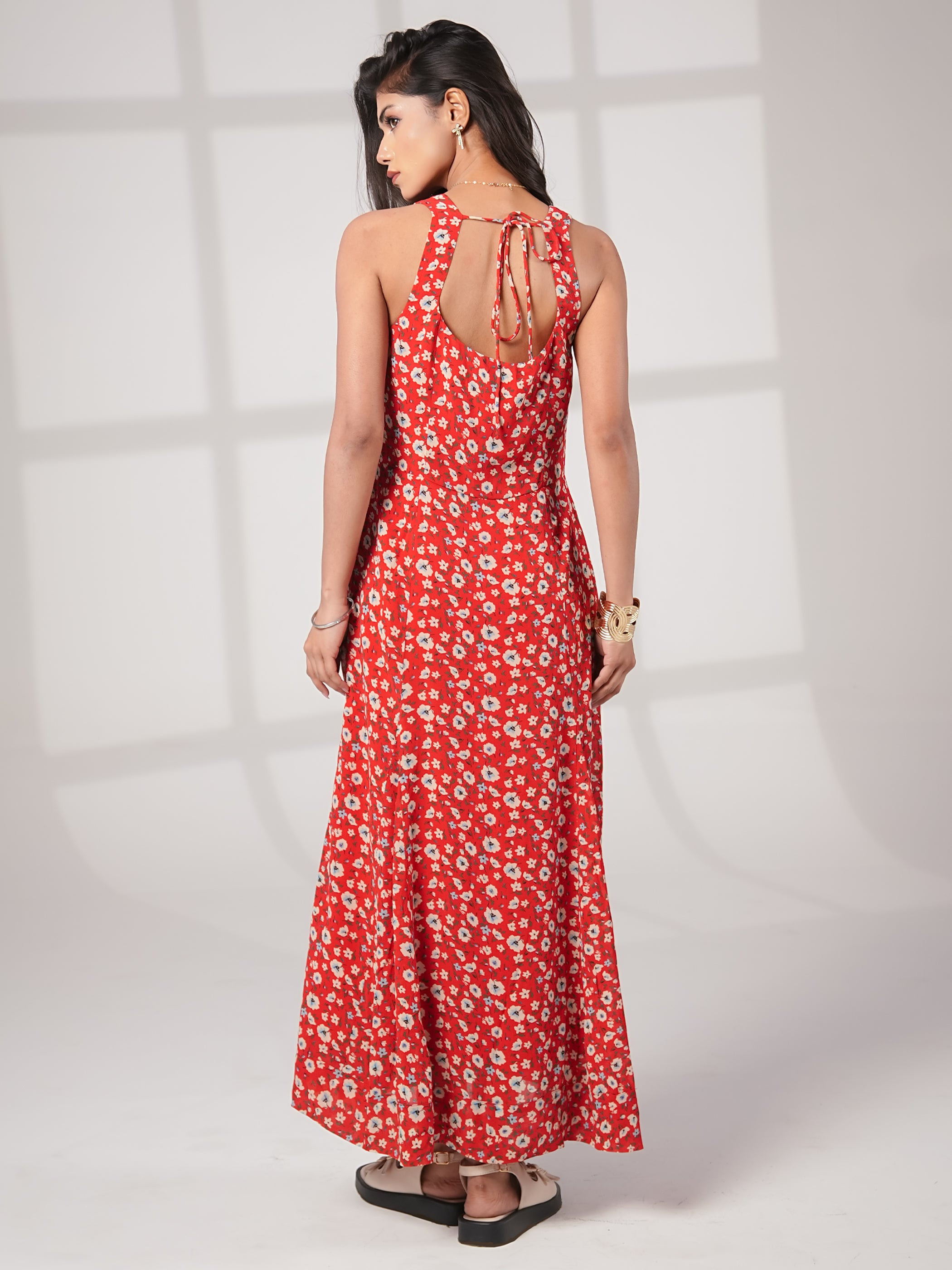 Philippa Red Floral Print Midi Dress