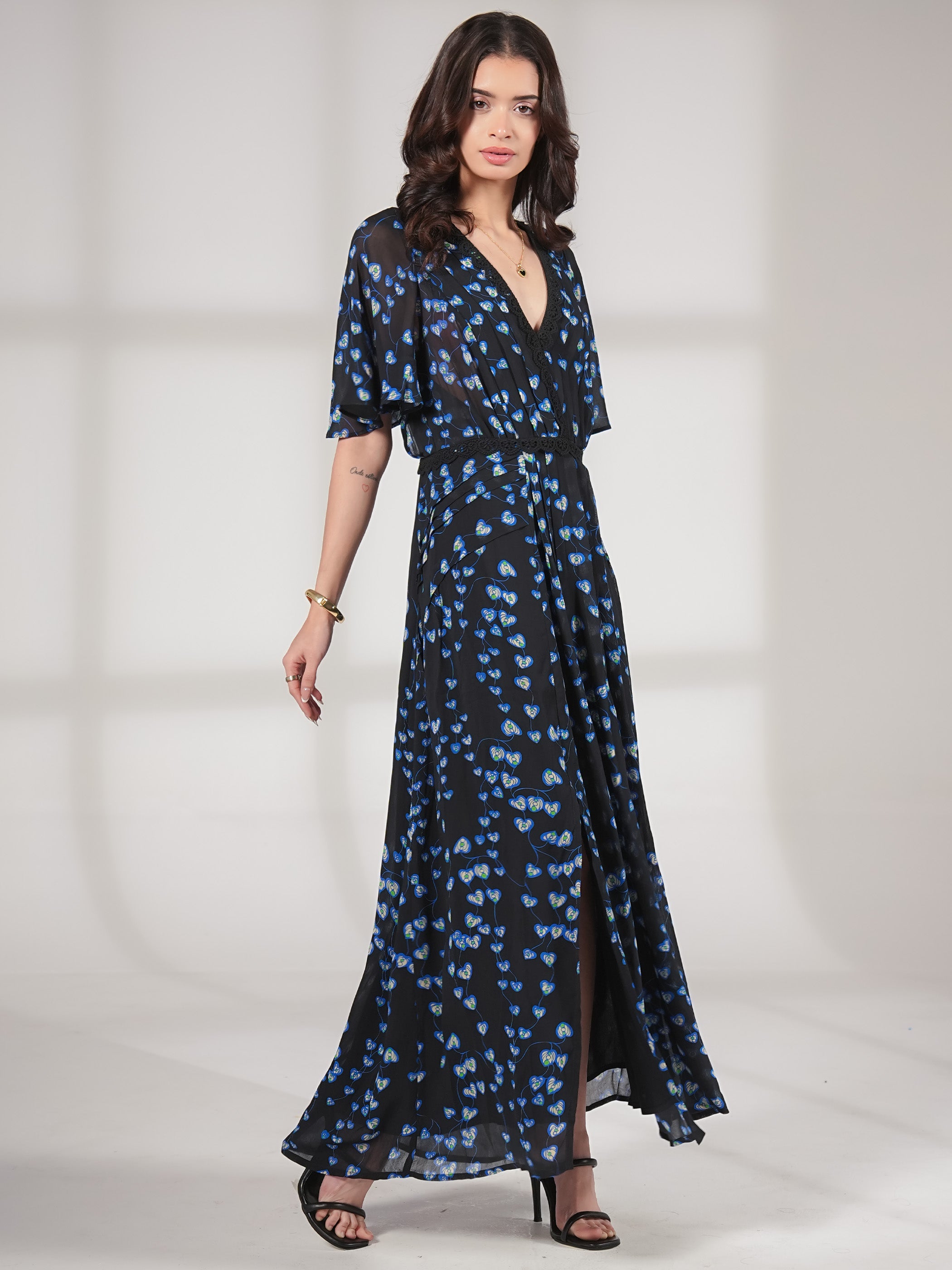 Sophia Black Floral Print Maxi Dress