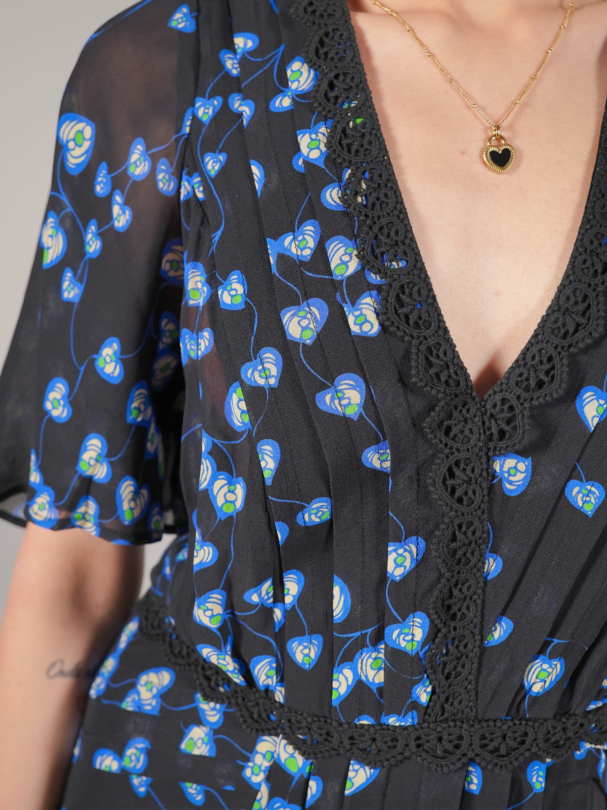 Pippa Black Blue Floral Lace trim Maxi Dress