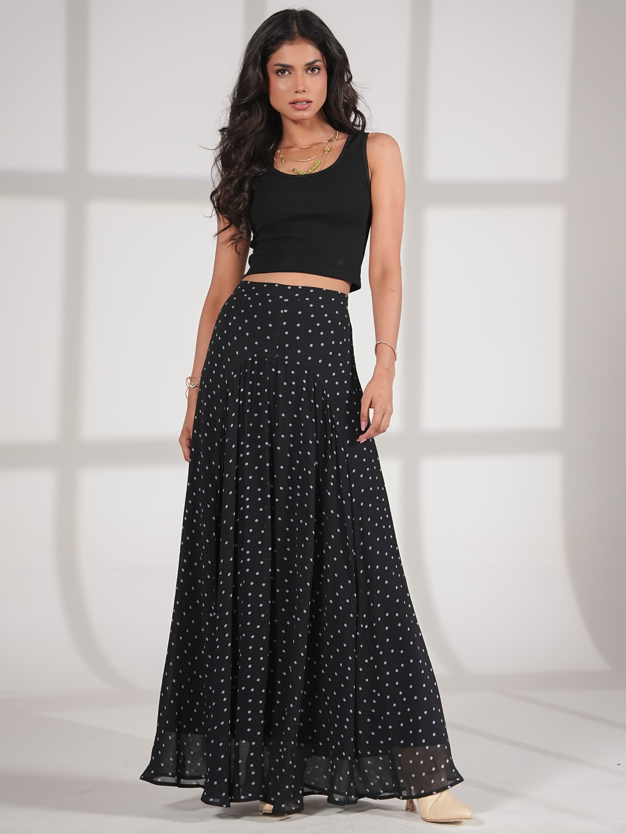 Elsie Black Blue Spot Maxi Skirt