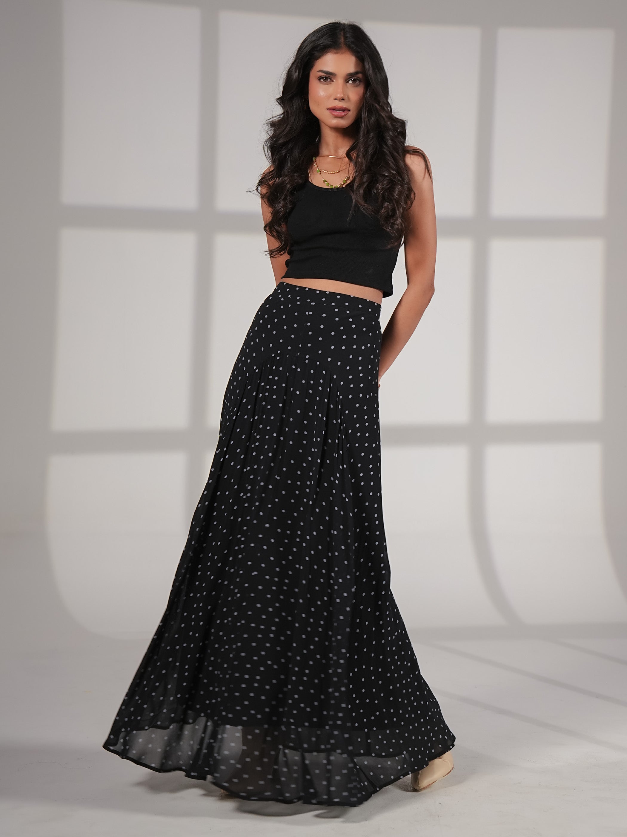 Elsie Black Blue Spot Maxi Skirt