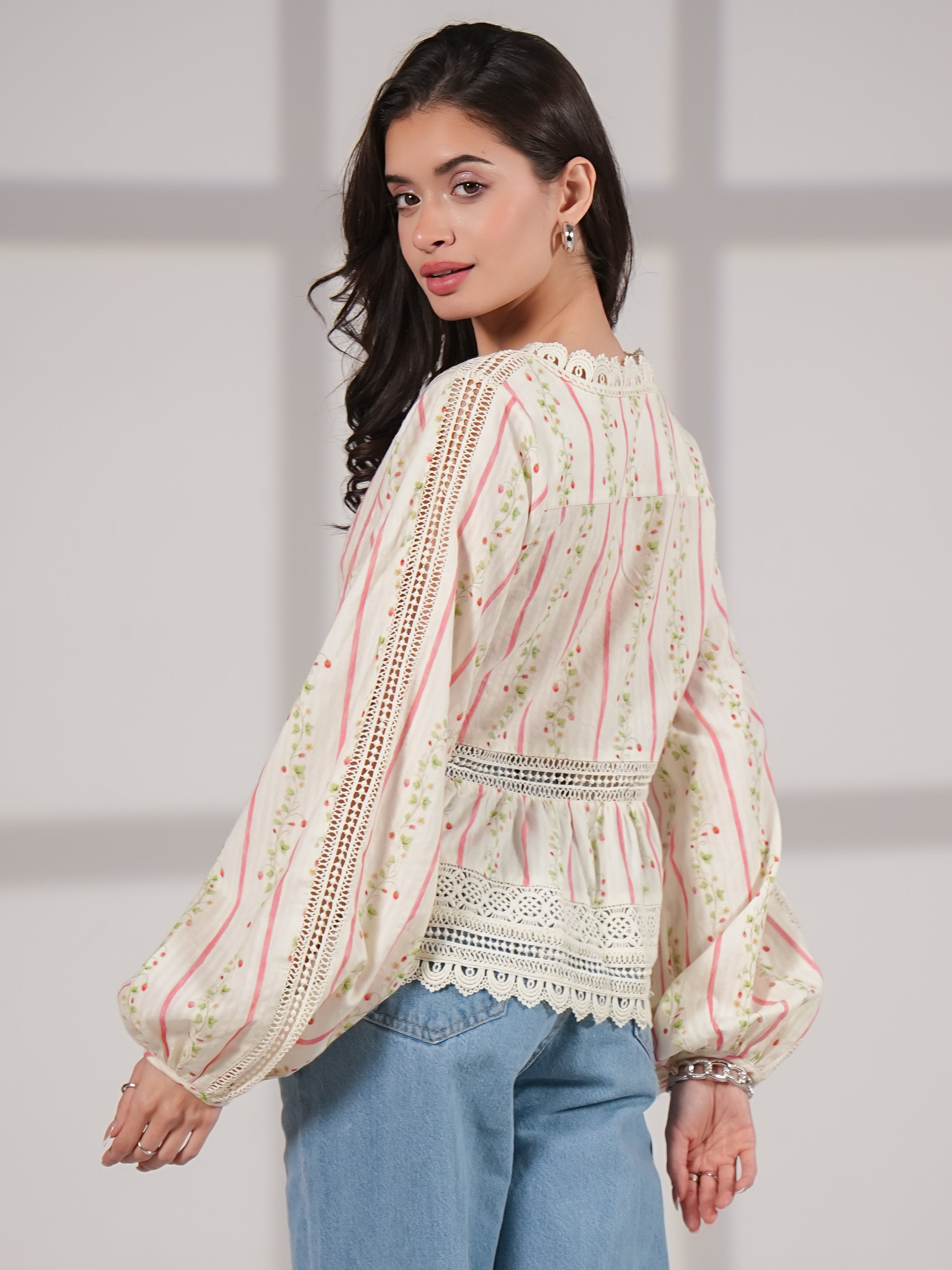 Ellen Crochet Trim Cotton Blouse