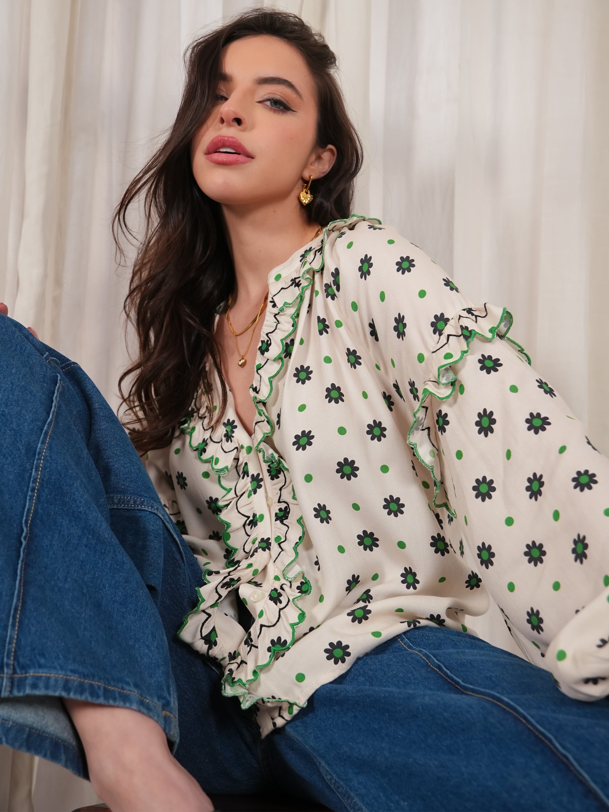 Joyce Cream Daisy Polka Dot Blouse