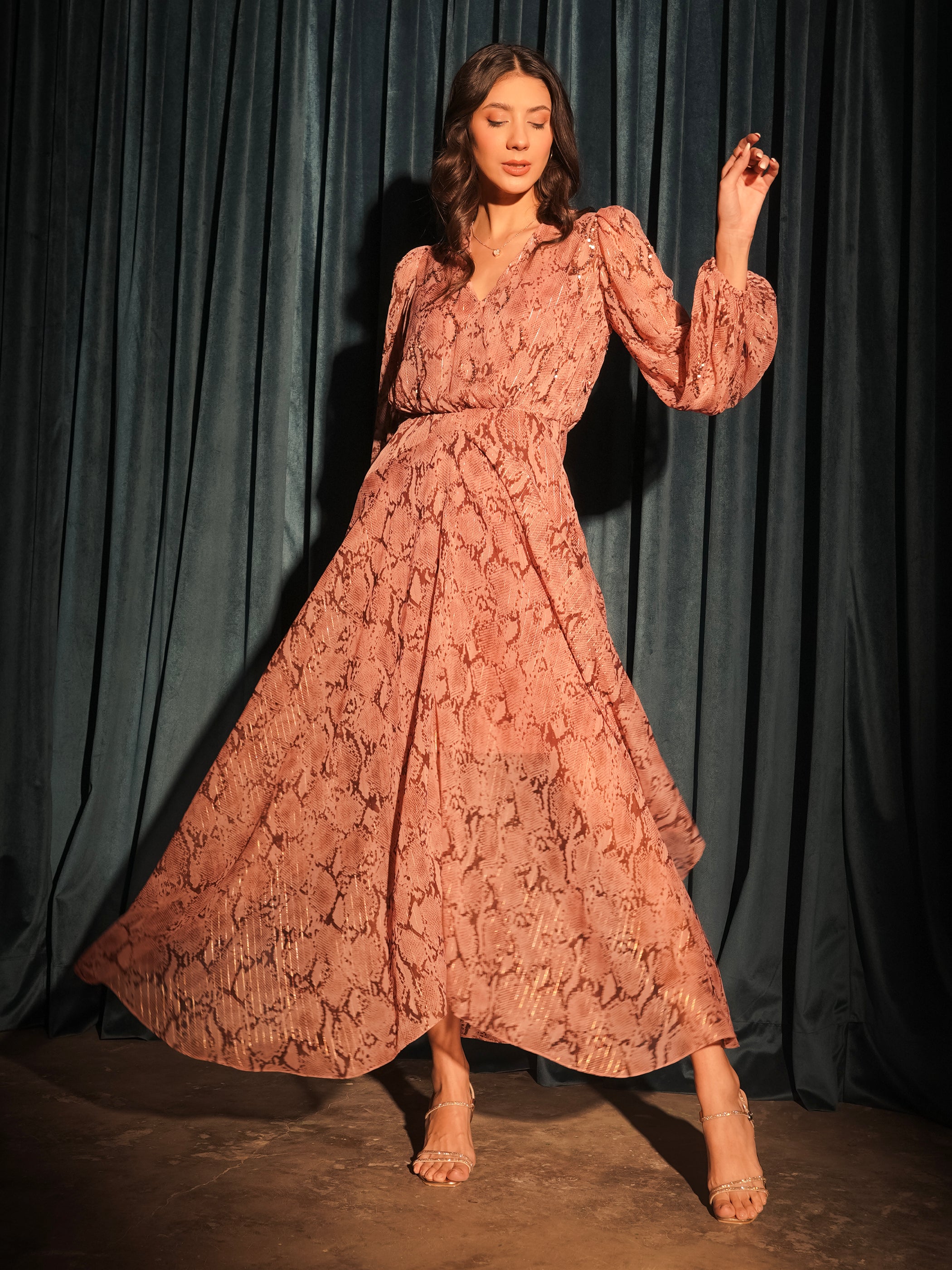 Mali Pink Pretty Snake Print Maxi Dress