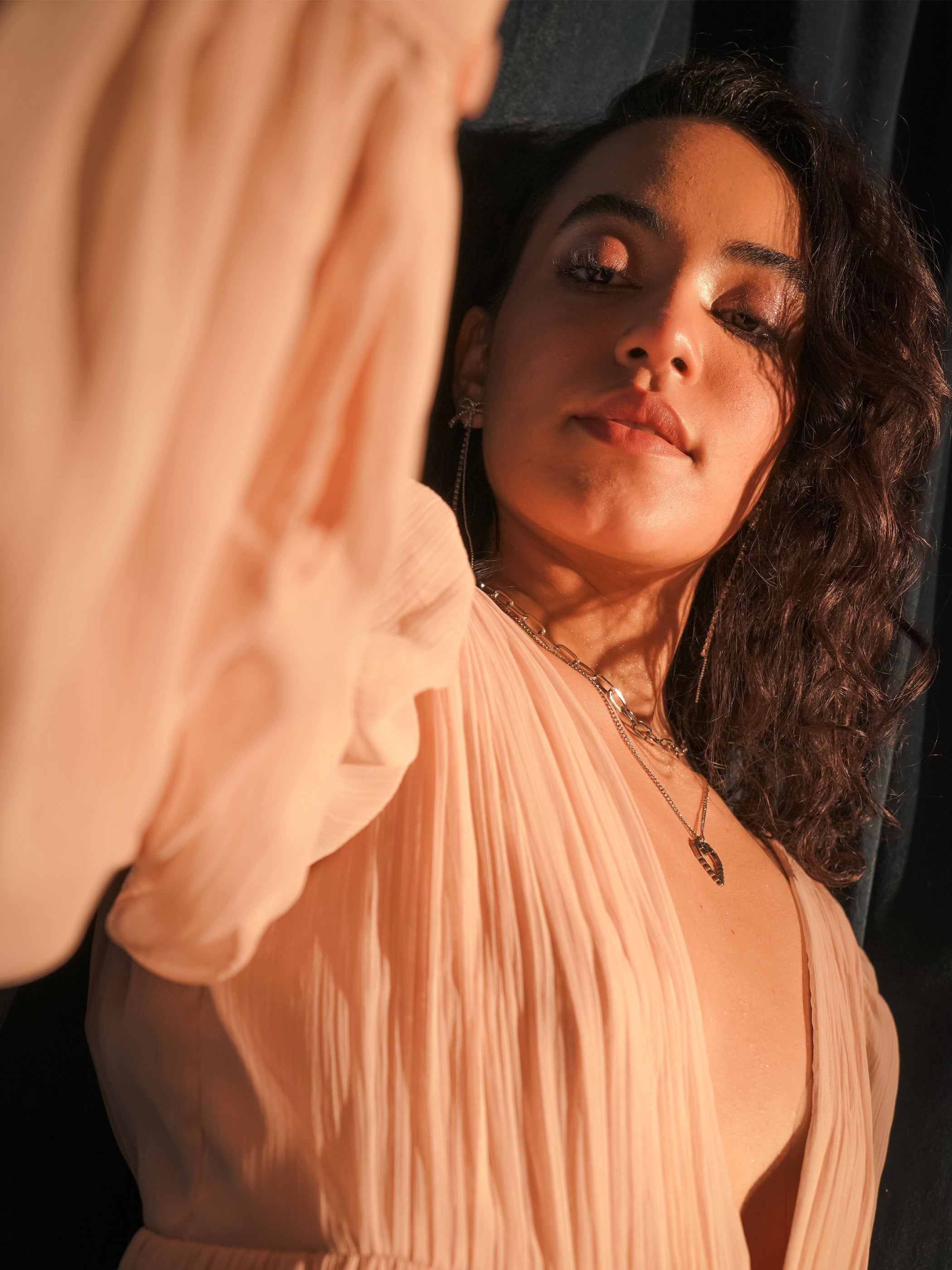 Anais Pink Hand Beaded Bow Blouse