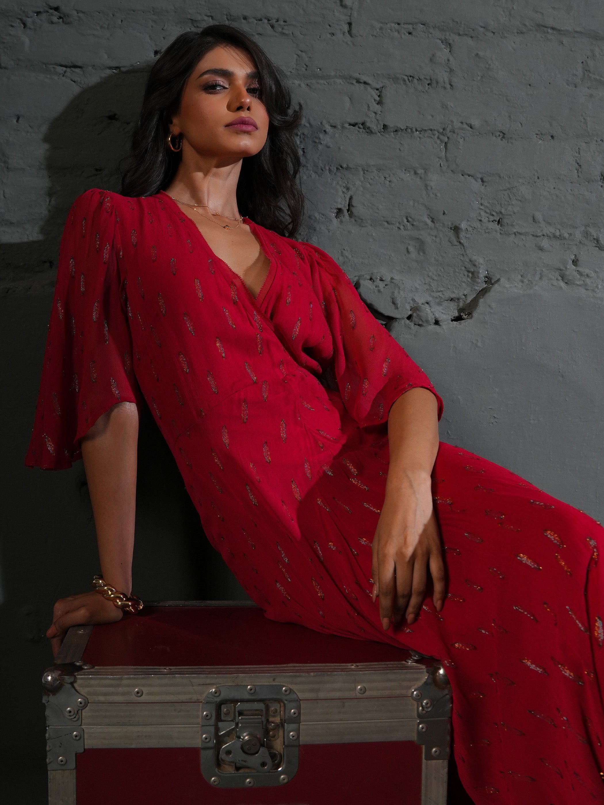 Talia Red Sparkle Maxi Dress