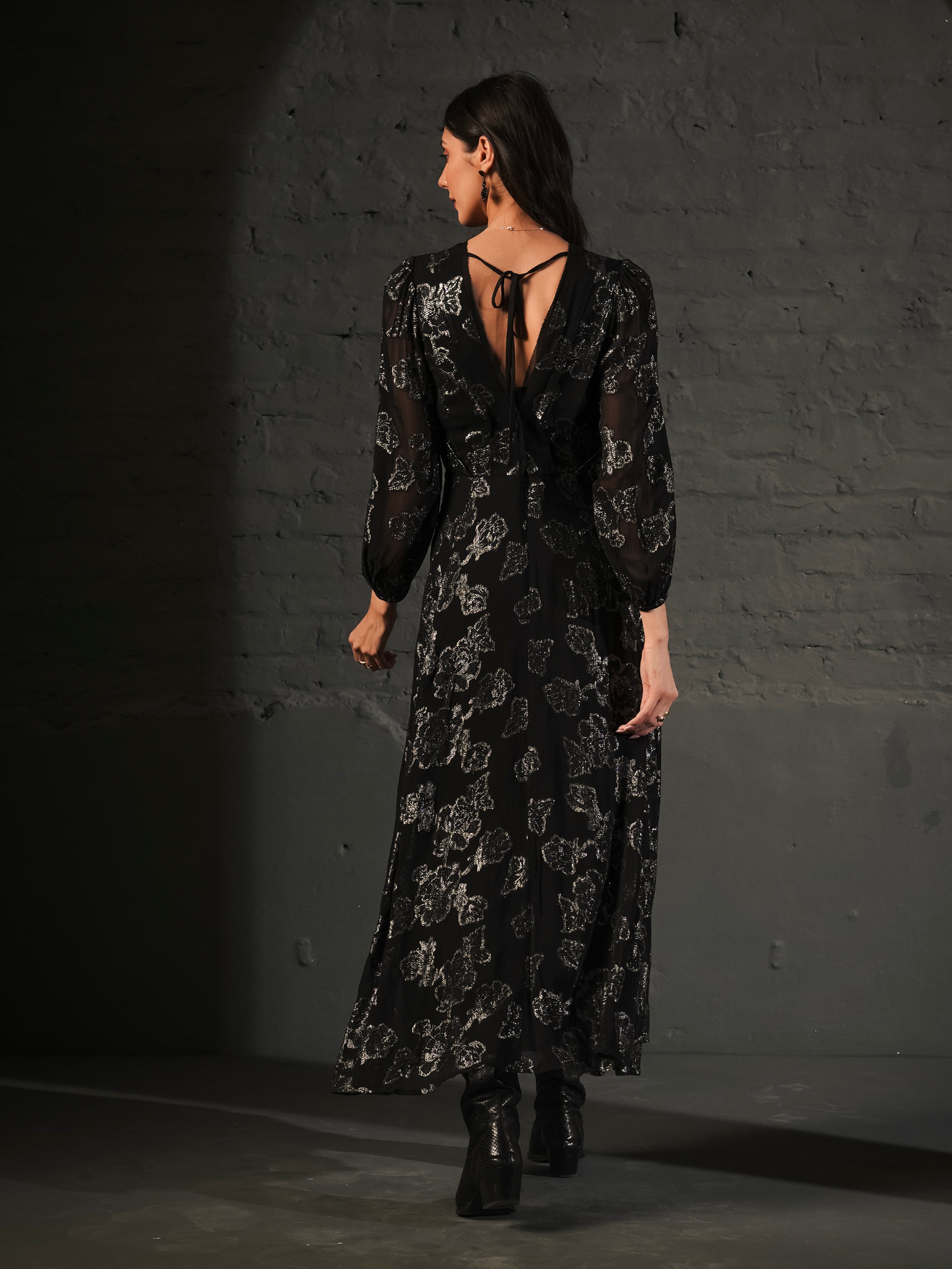 Dahlia Black Silver Midi Dress