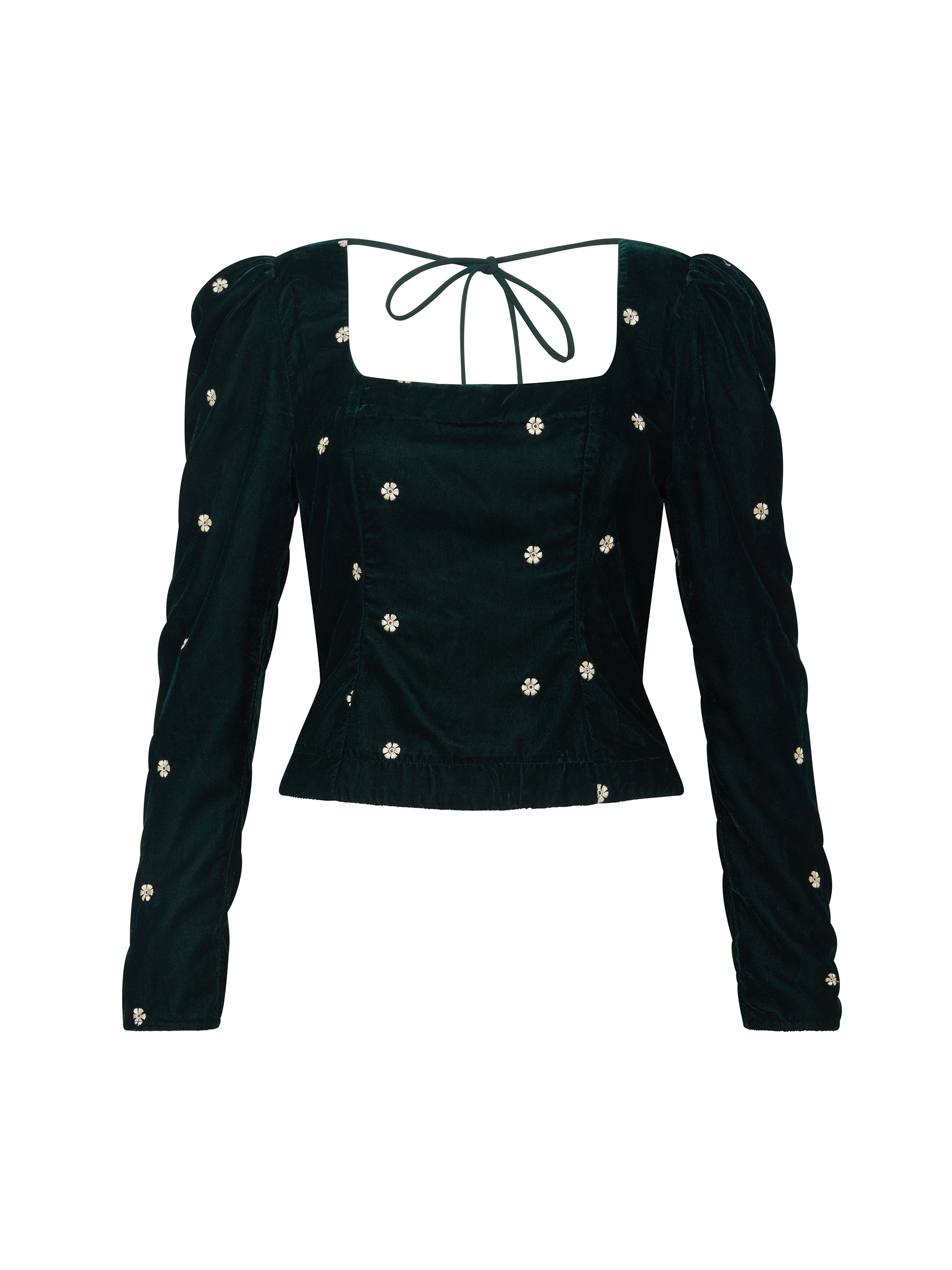 Mila Green Velvet Embroidered Top
