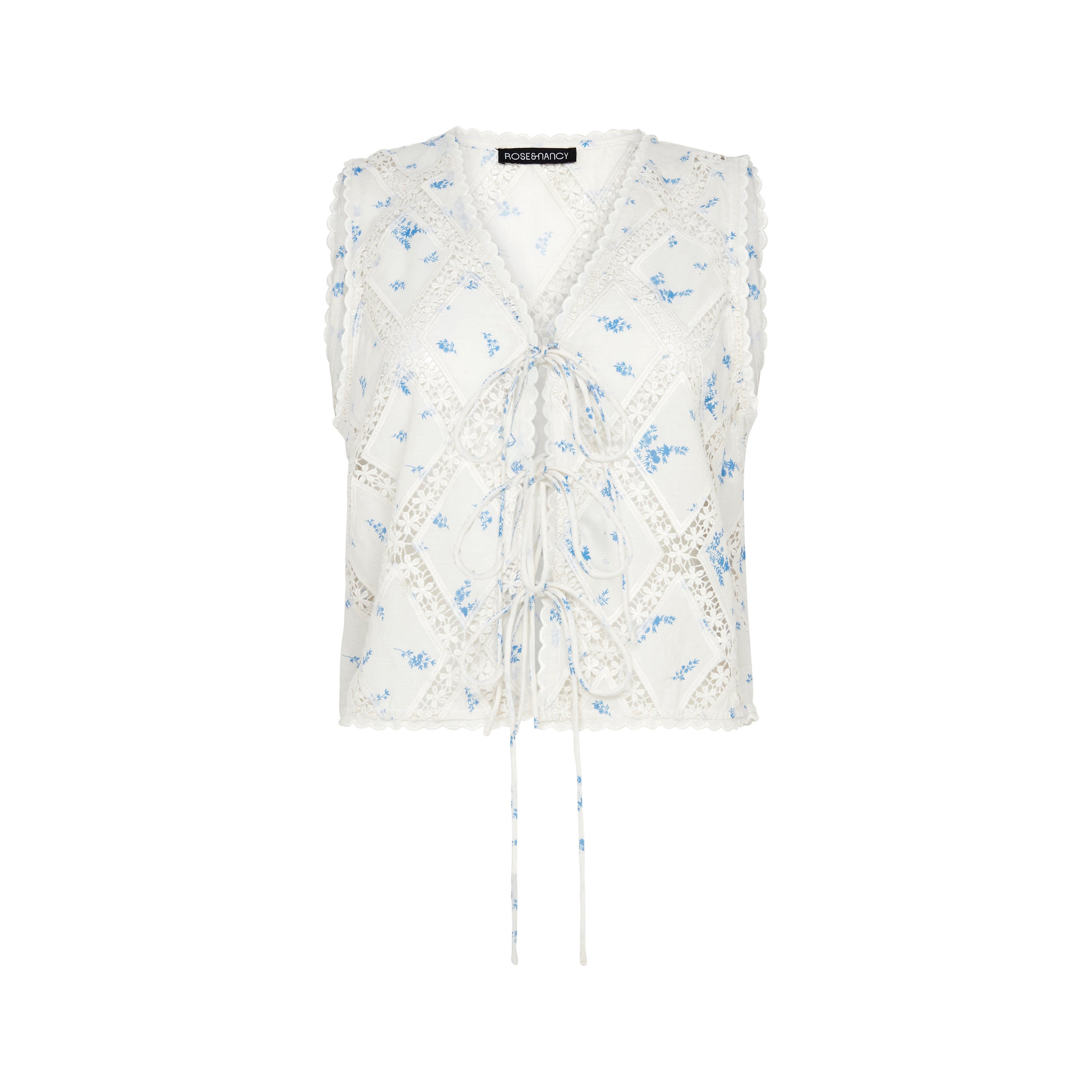 Nell White Cotton Printed Floral Waistcoat