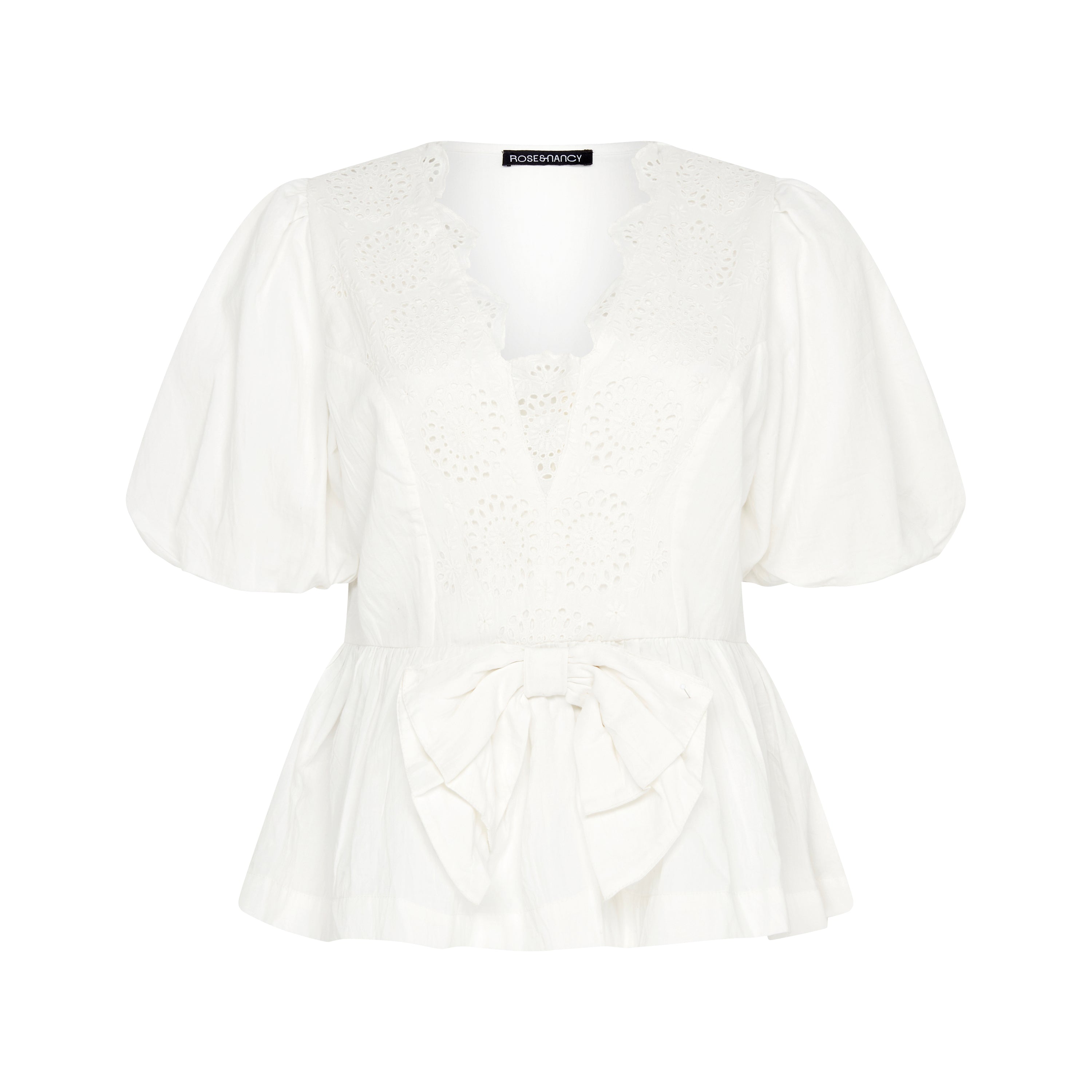 Haillie White Bow Lace Detail Blouse