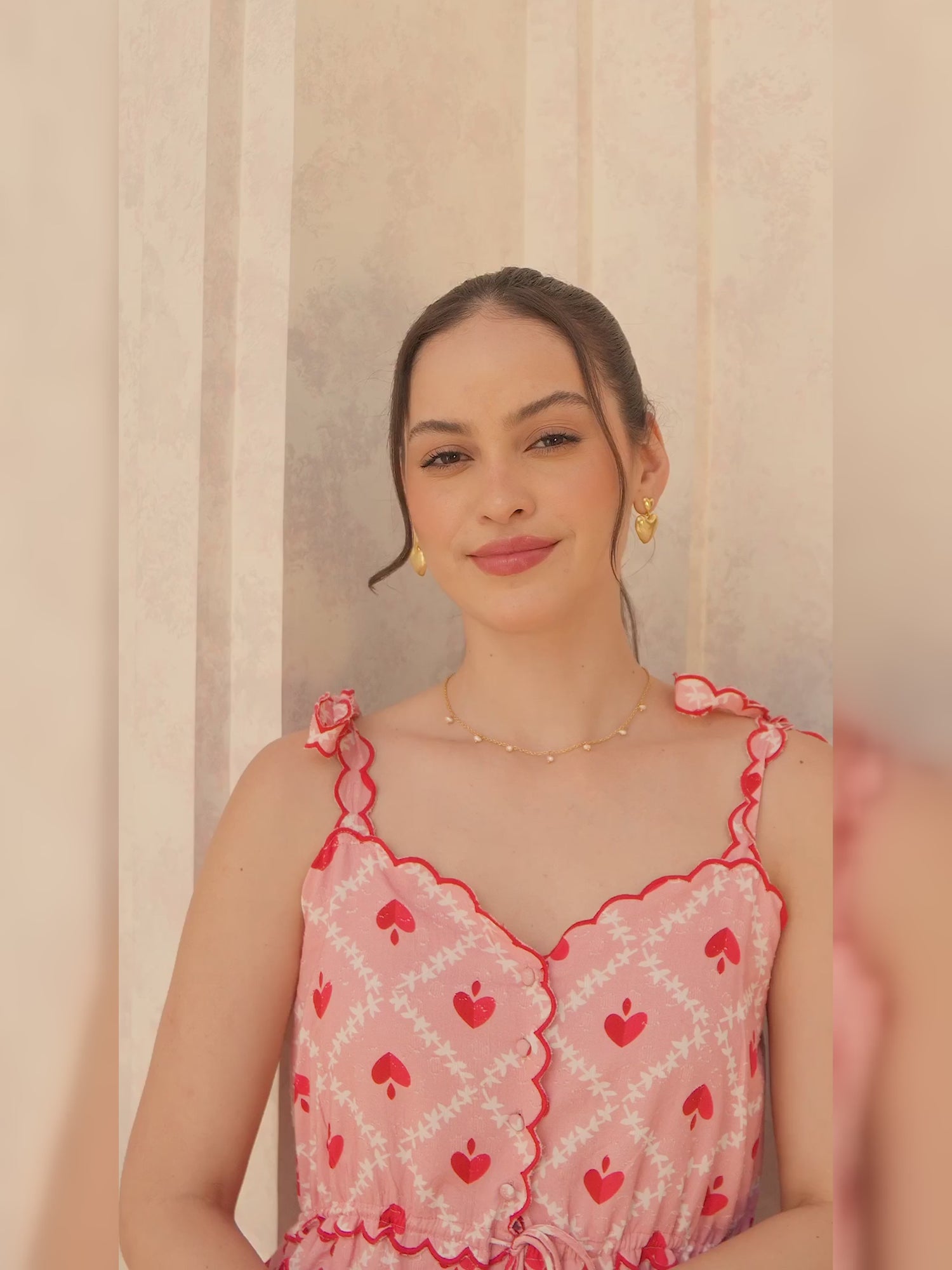 Alice Pink Red Heart Print Tiered Maxi Dress