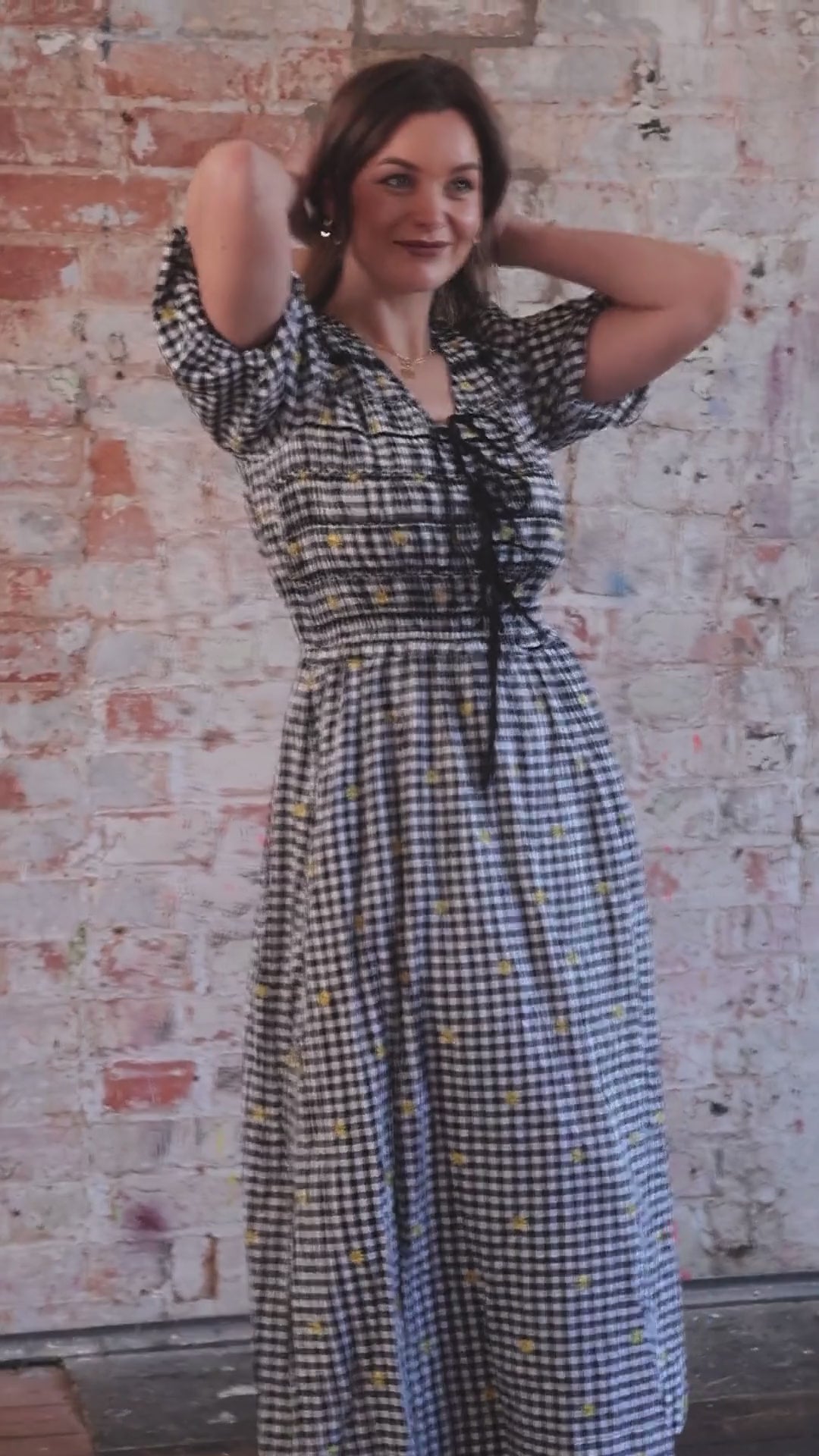 Isla Checked Smocked Midi Dress
