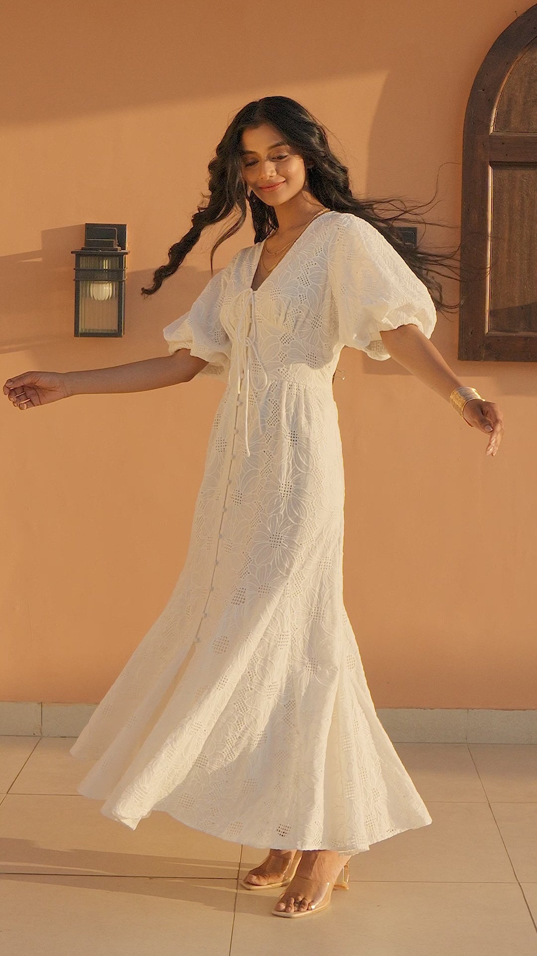 Penny White Lace Button Through Midi Dress