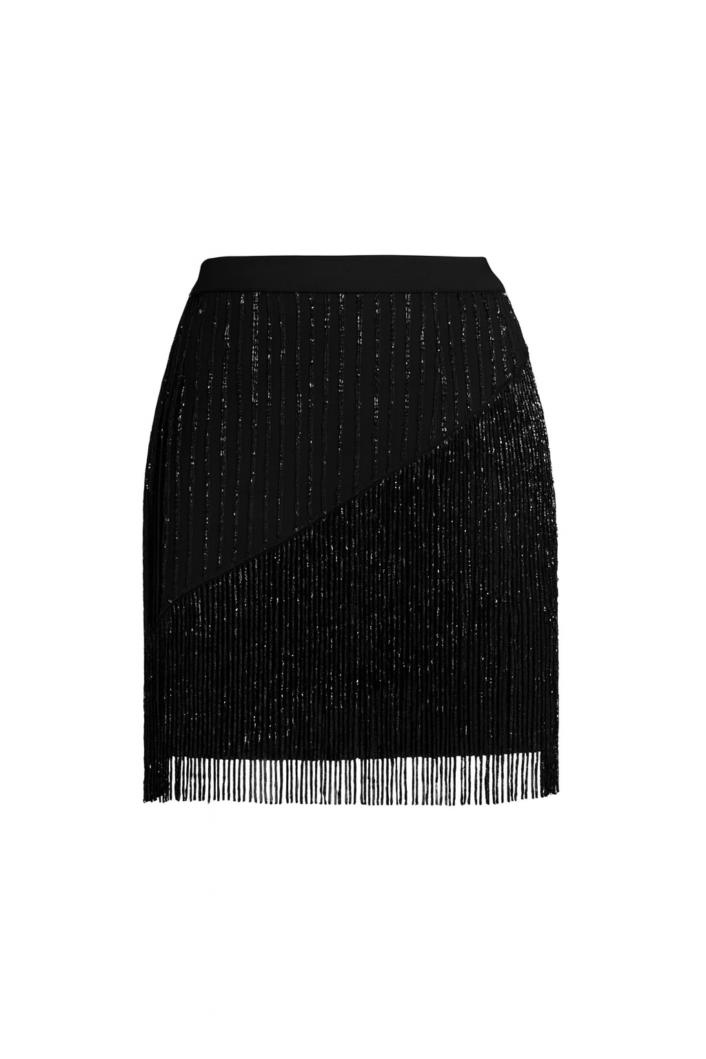 Elsa Black Fringe Beaded Mini Skirt