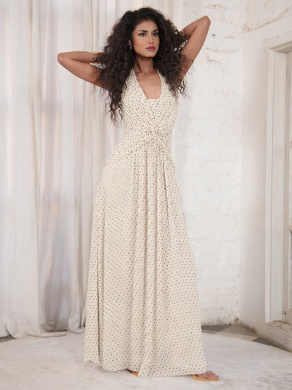 Sophi Spot Print Halter Neck Maxi Dress