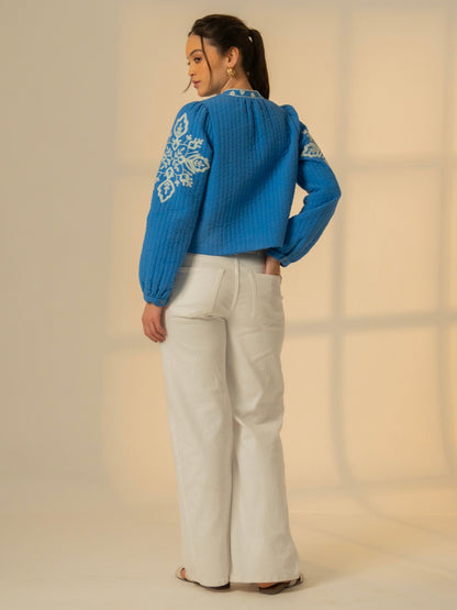 Lori Blue Embroidered Quilted Jacket 