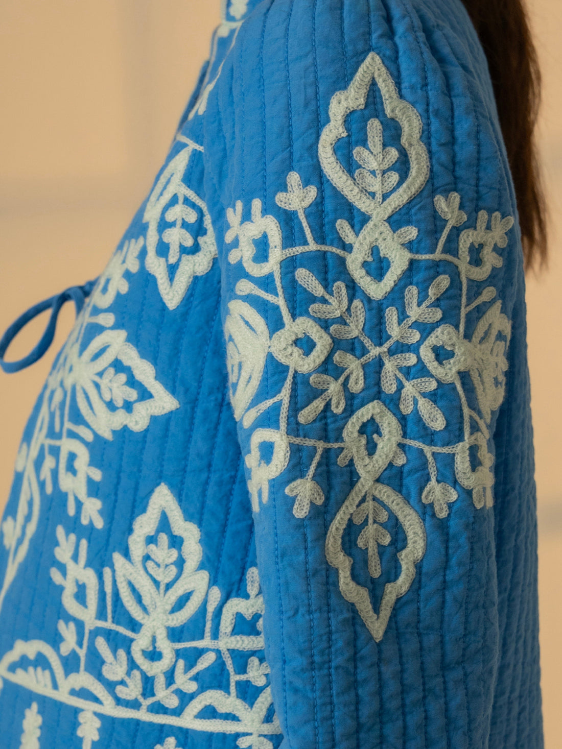 Lori Blue Embroidered Quilted Jacket 