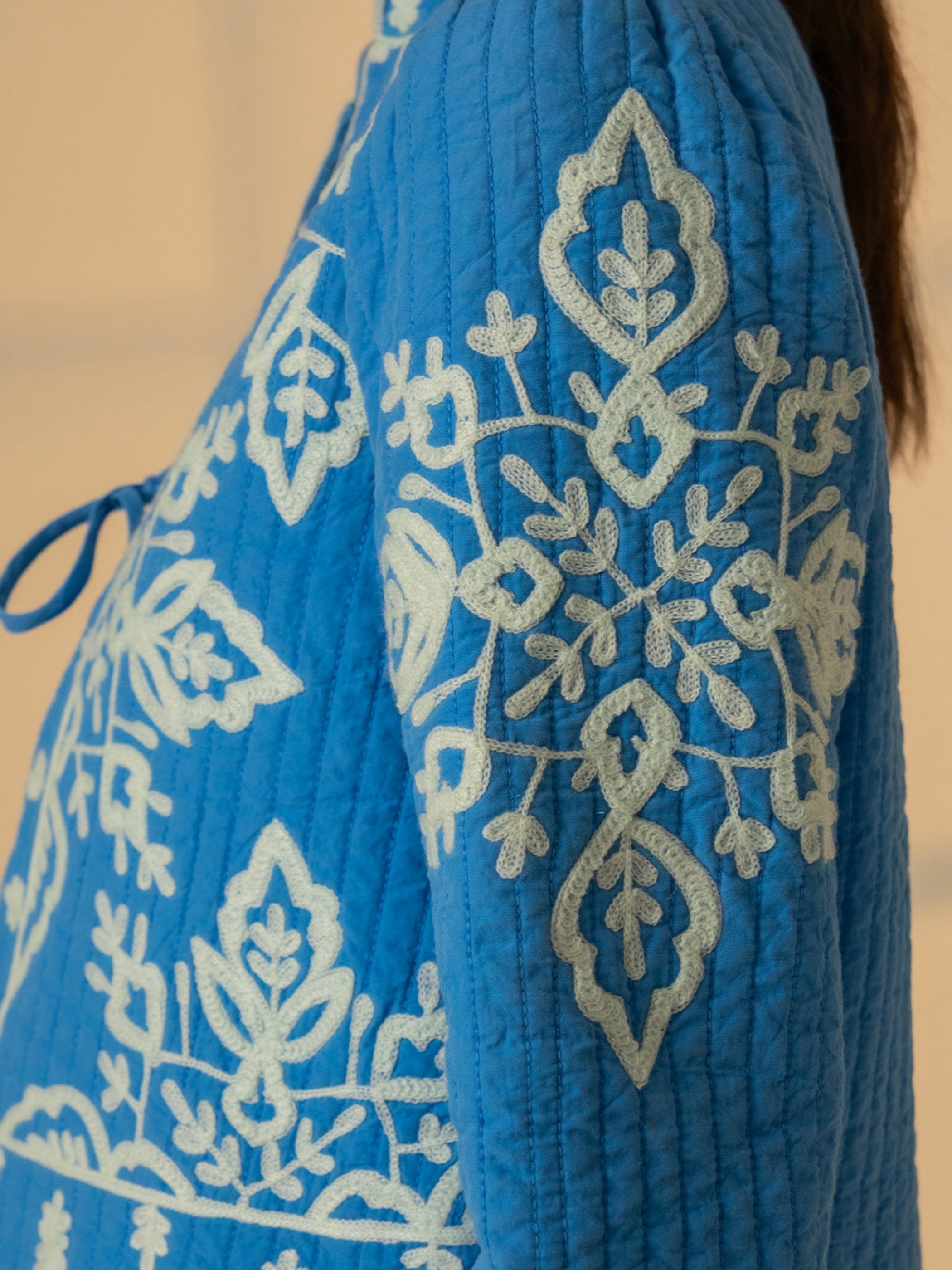 Lori Blue Embroidered Quilted Jacket 