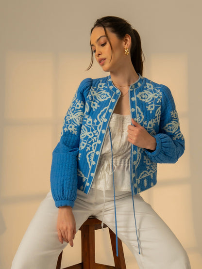 Lori Blue Embroidered Quilted Jacket 