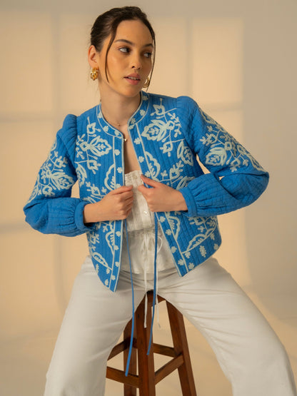 Lori Blue Embroidered Quilted Jacket 