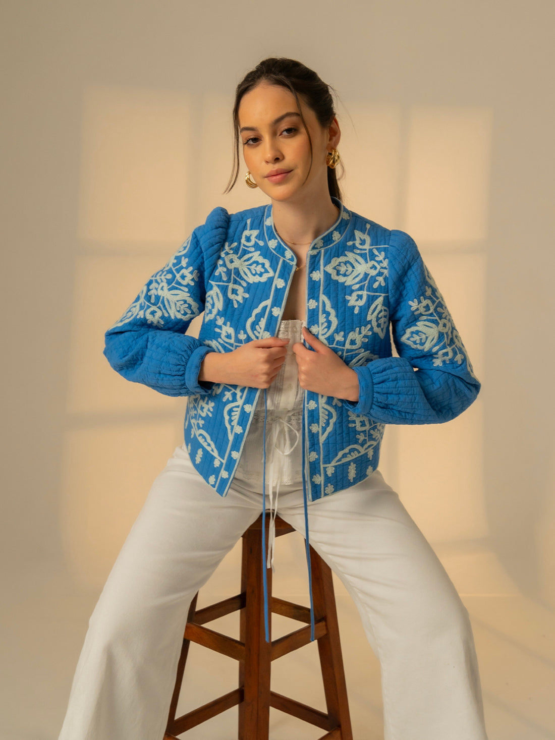 Lori Blue Embroidered Quilted Jacket 