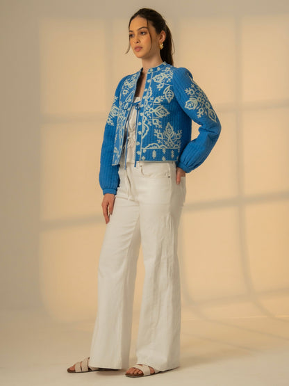 Lori Blue Embroidered Quilted Jacket 