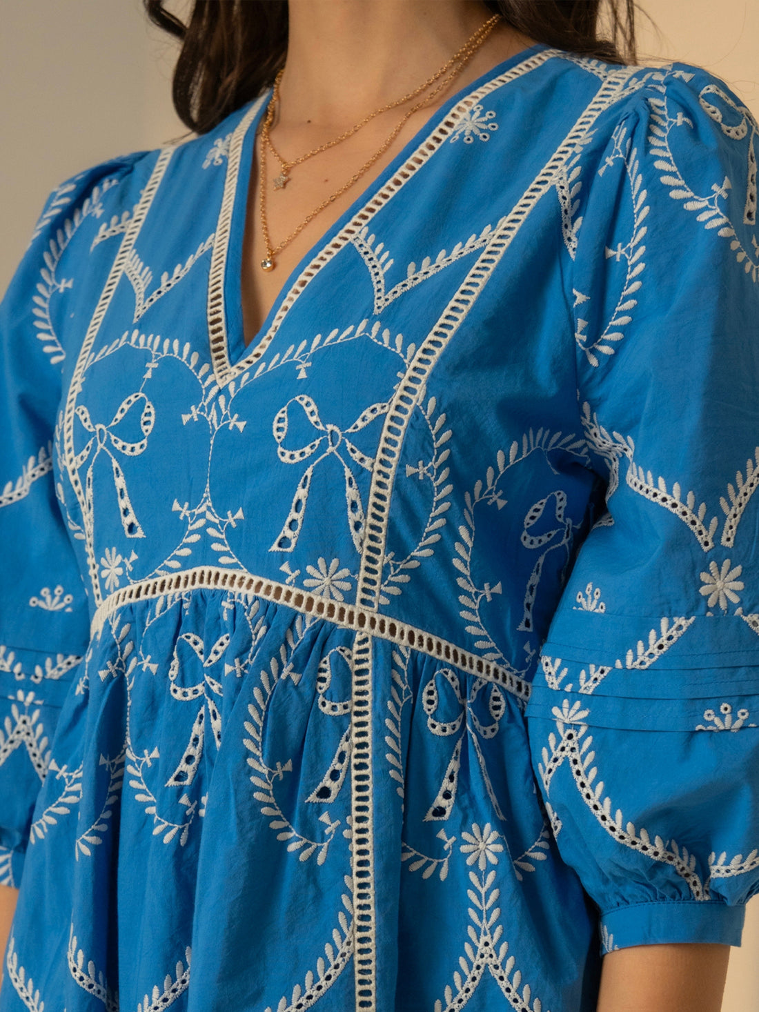 Charlie Embroidered Bow Blue Mini Dress 