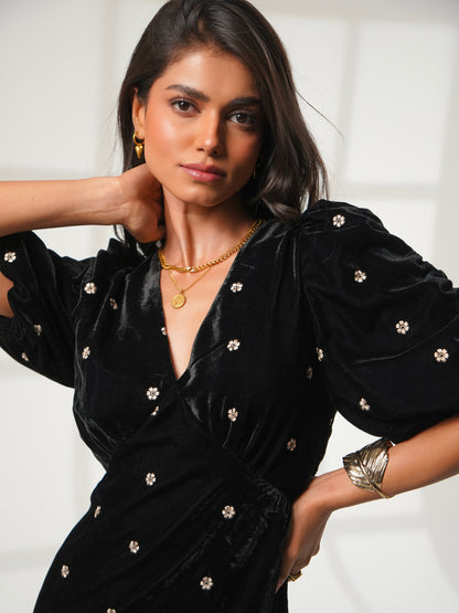 Mila Black Velvet Midi Dress