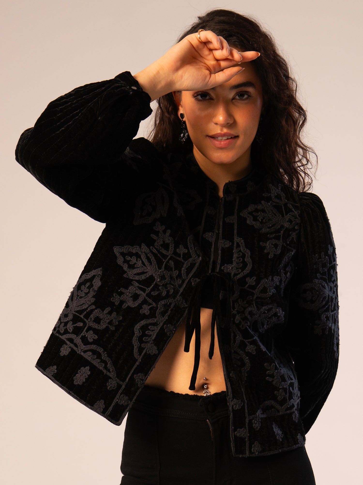 Lori Black Velvet Embroidered Quilt Jacket