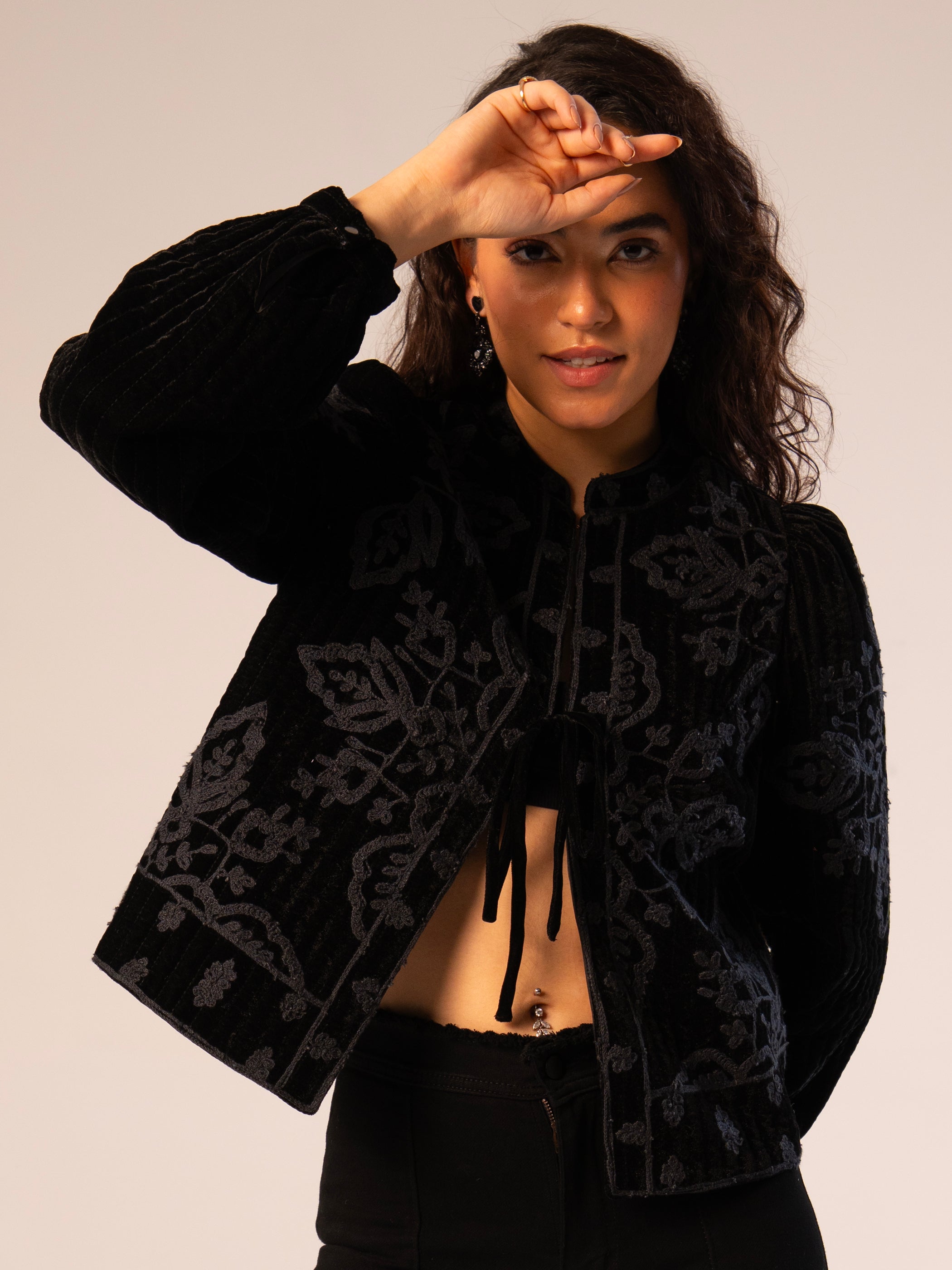 Lori Black Velvet Embroidered Quilt Jacket