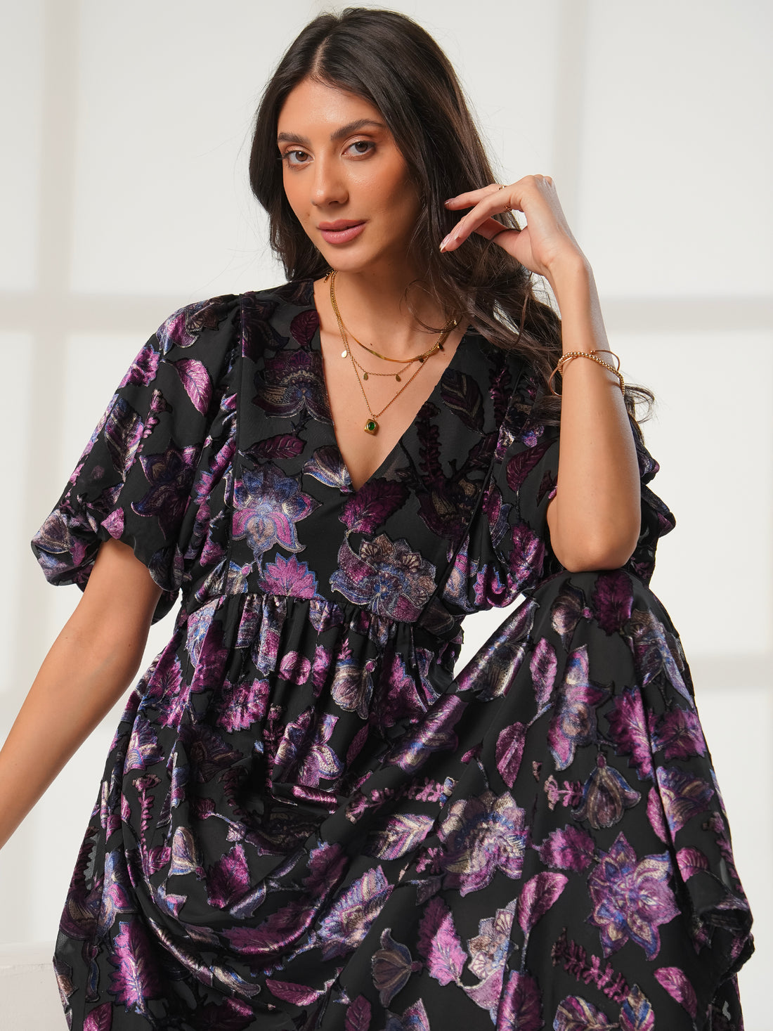 Margot Velvet Burnout Floral Dress