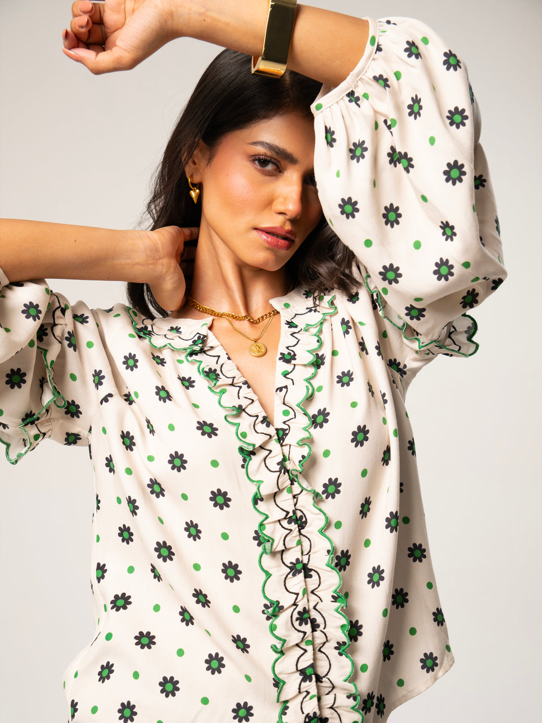 Joyce Cream Daisy Polka Dot Blouse