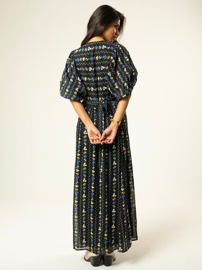Kiri Black Floral Printed Maxi Dress