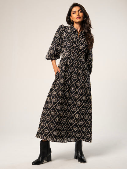 Lucille Black And White Broderie Dress