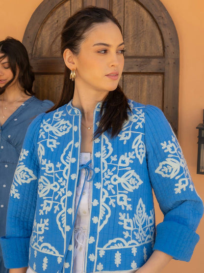 Lori Blue Embroidered Quilted Jacket 