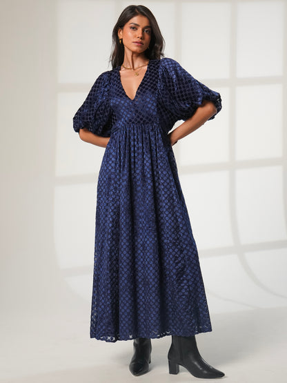 Margot Navy Velvet Spot Maxi Dress