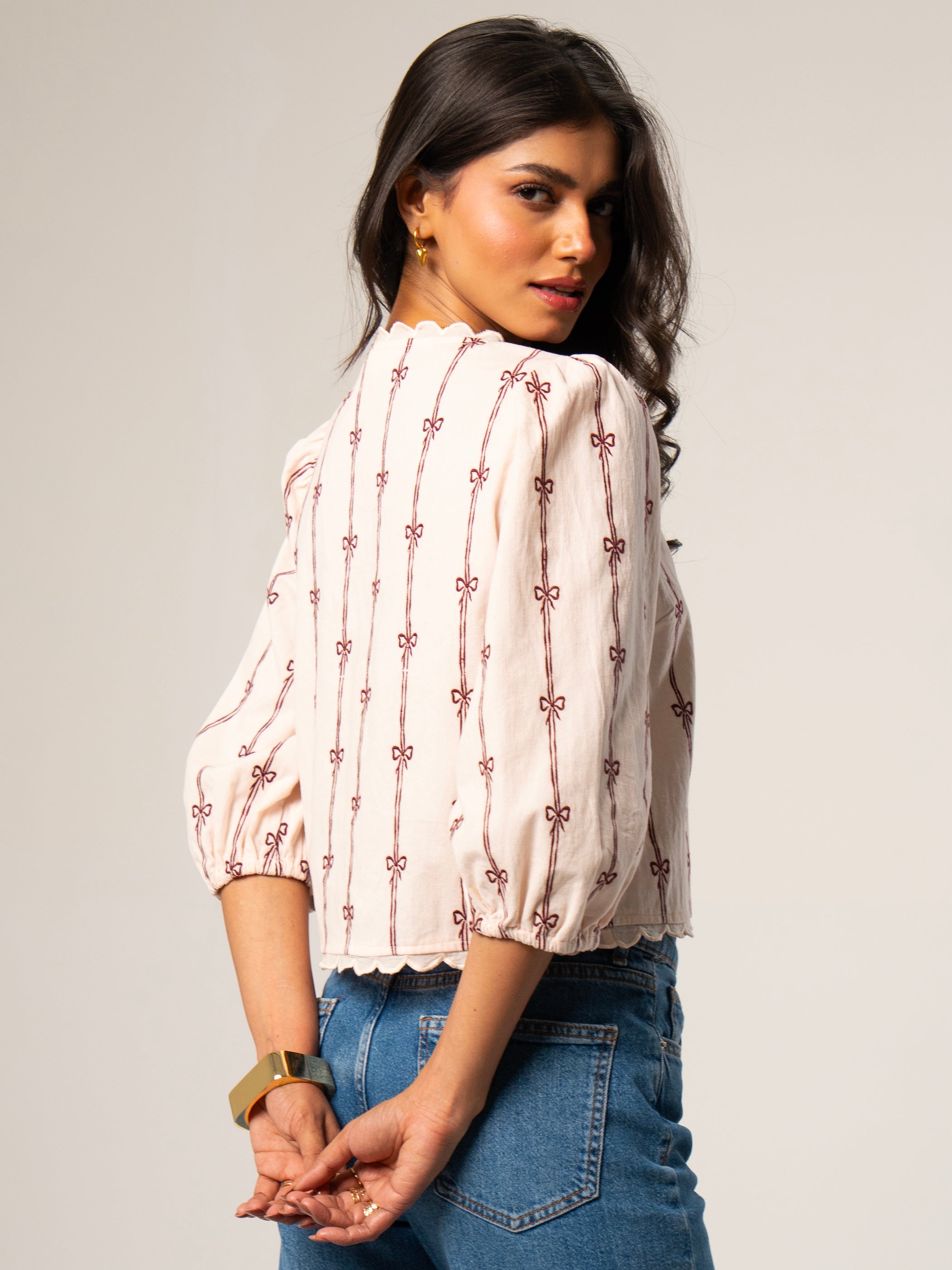 Beatrix Pink Cord Embroidered Shirt