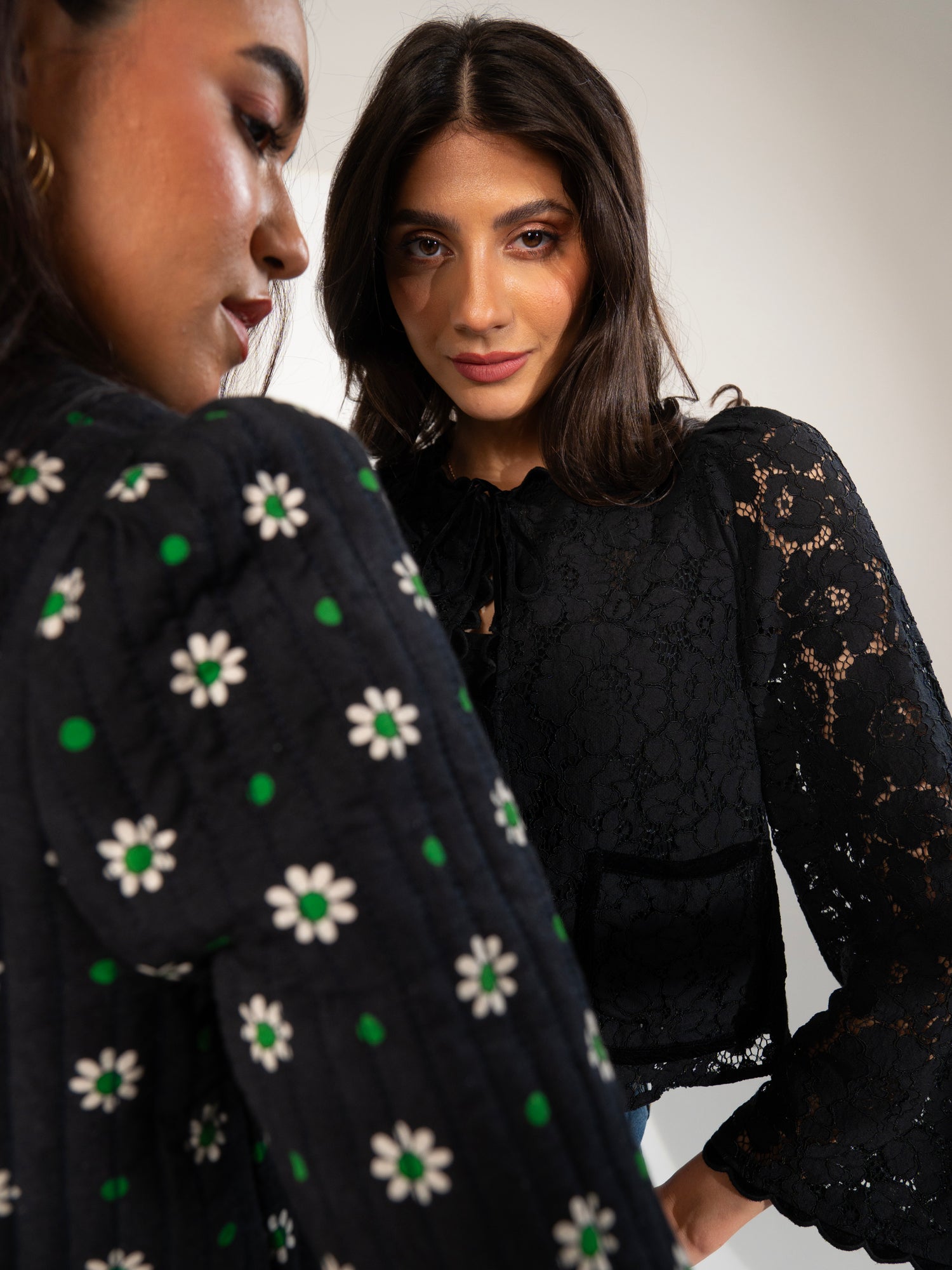 Lina Black Lace Velvet Trim Jacket