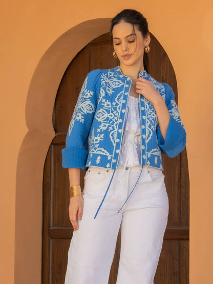 Lori Blue Embroidered Quilted Jacket 